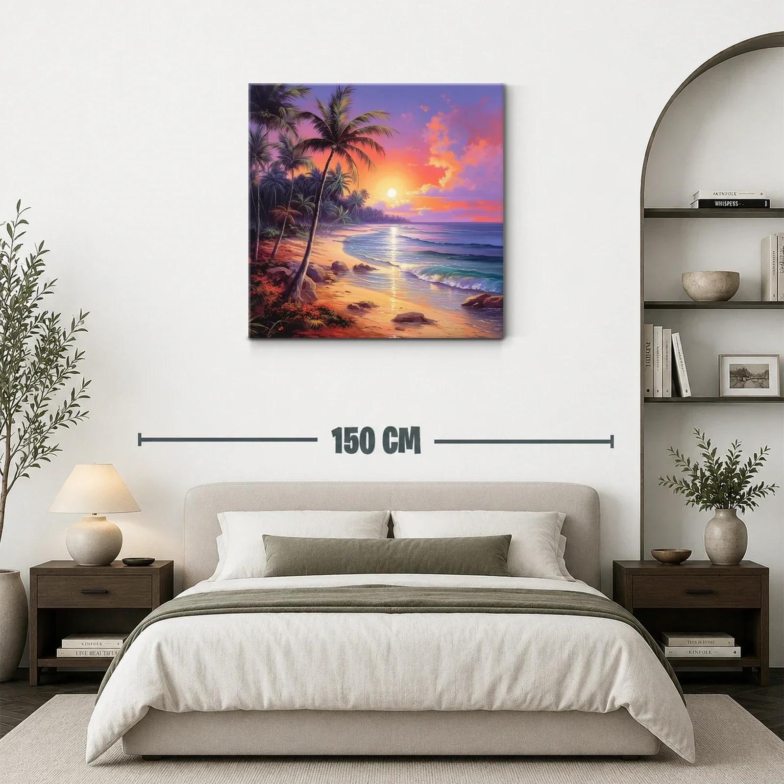 Atardecer tropical sobre la playa de palmeras al mar — miniatura 3