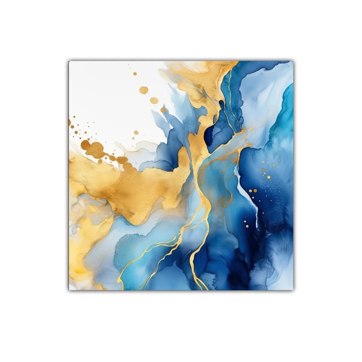 Cuadro Abstracto con Tonos Azules y Dorados Elegantes — imagen principal