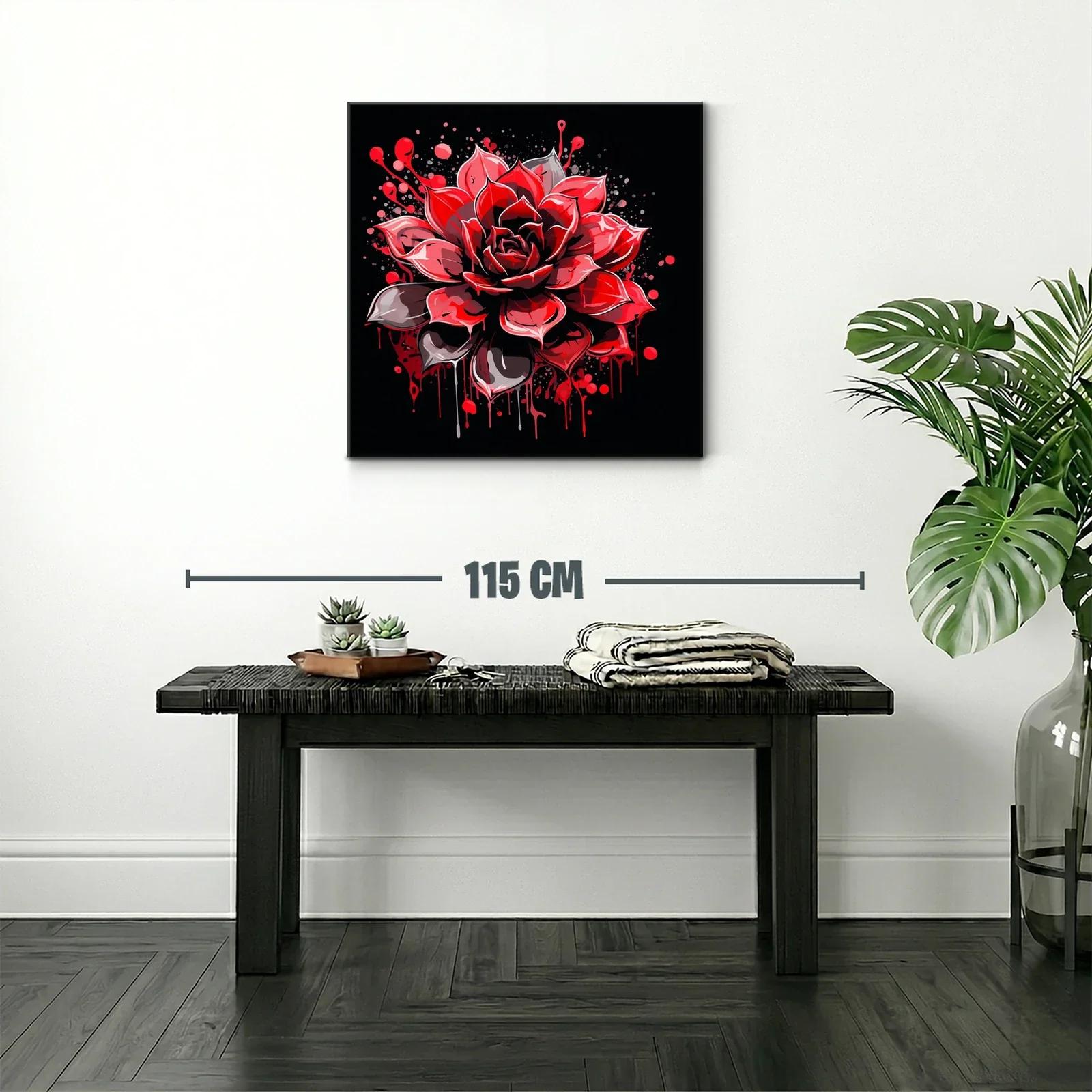 Impactante flor roja con efecto salpicado sobre fondo oscuro — miniatura 2