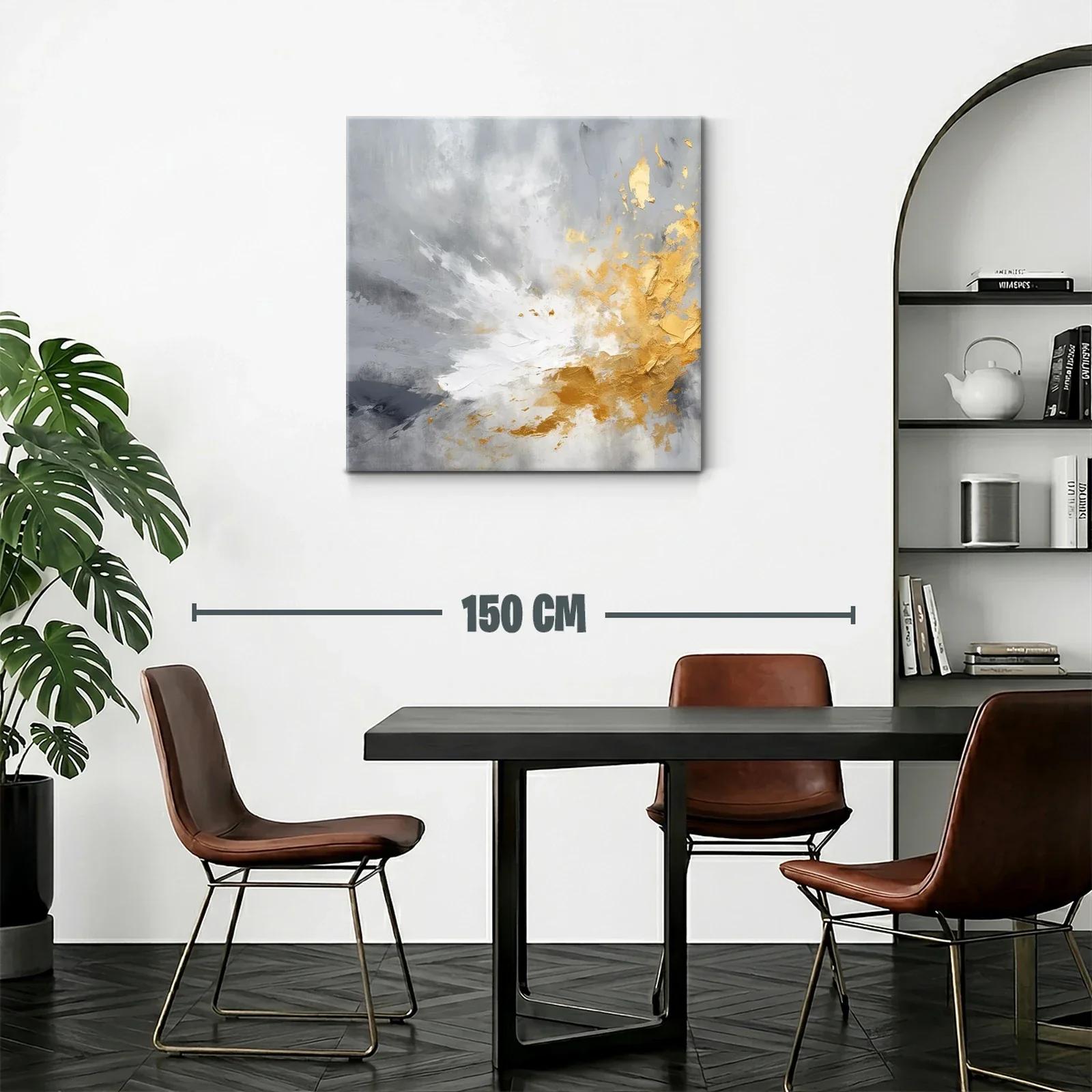 Cuadro abstracto con tonos dorados y grises modernos — miniatura 2