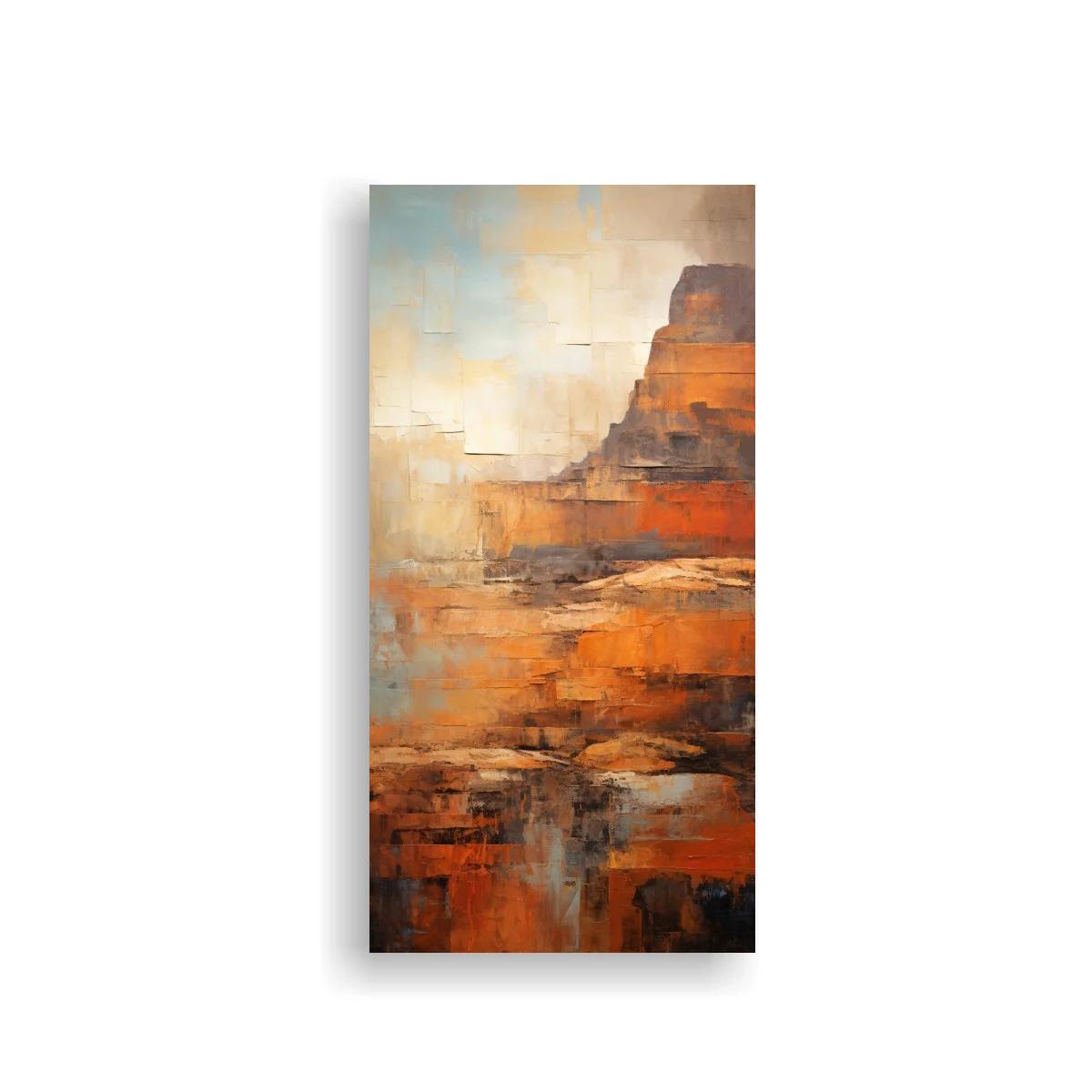 Cuadro paisaje abstracto de cañón rocoso en capas terrosas