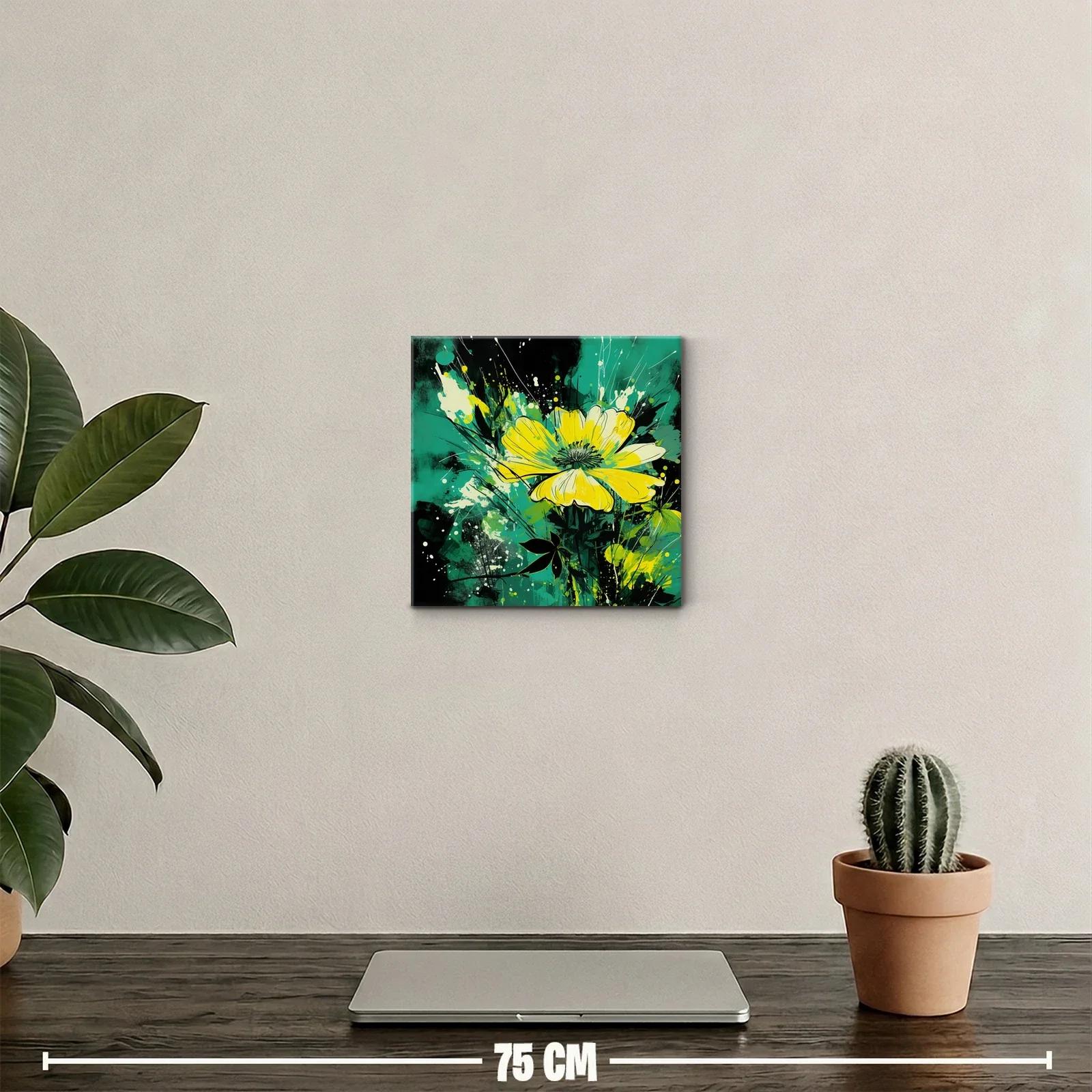 Flores amarillas vibrantes sobre fondo turquesa y negro — miniatura 2