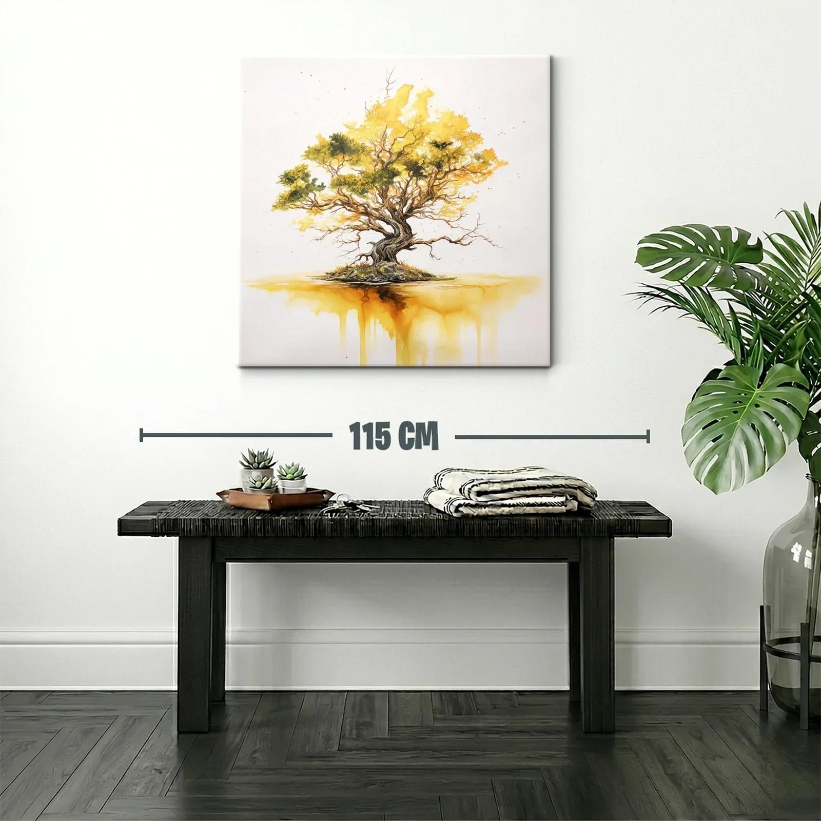 Árbol dorado con reflejo en acuarela expresiva — miniatura 2