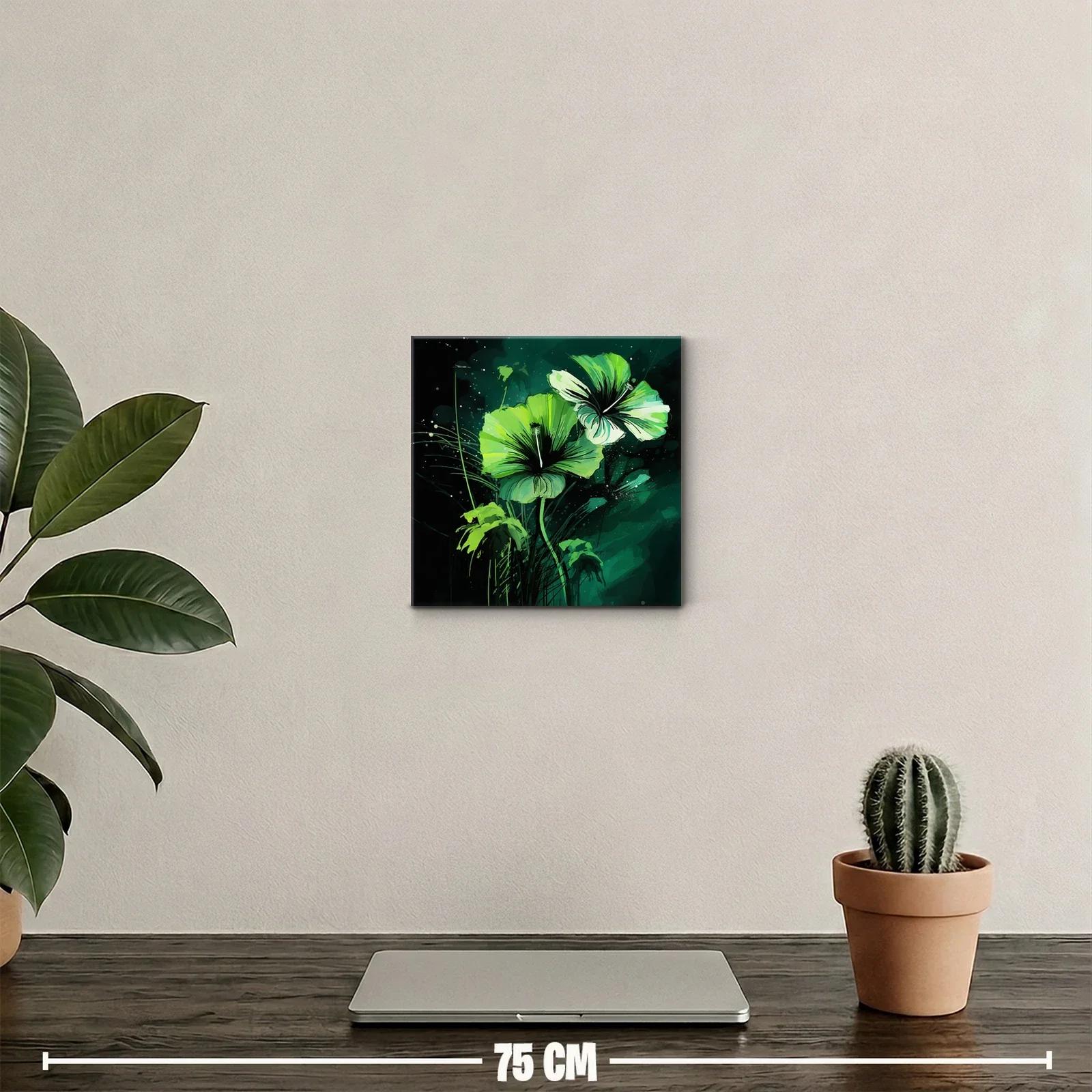 Cuadro floral con vibrantes tonos verdes y negros — miniatura 2