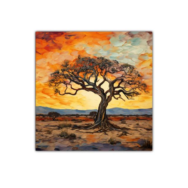 Árbol solitario en atardecer cálido y vibrante