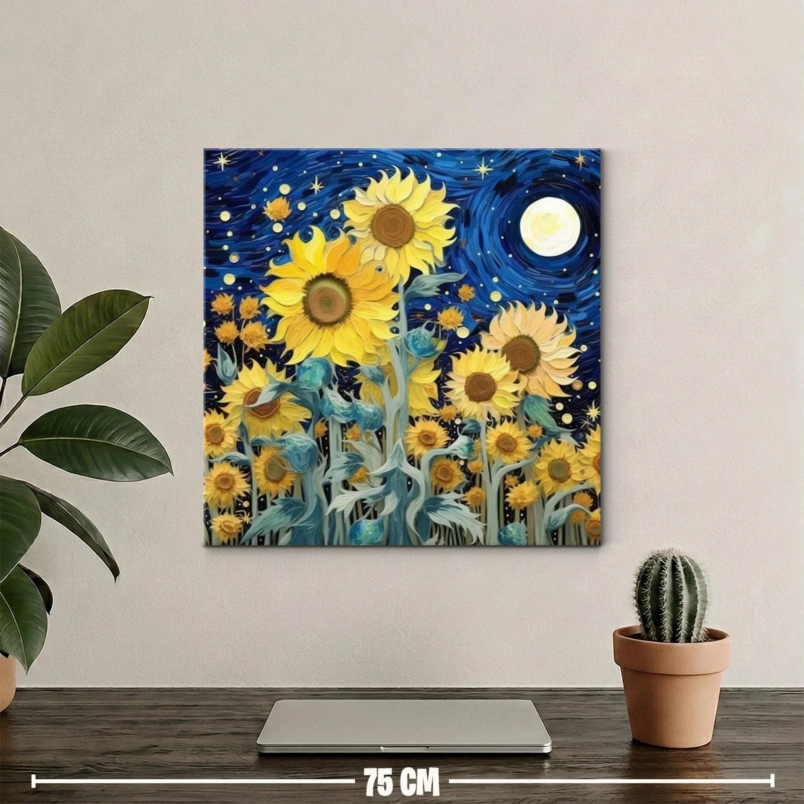 Girasoles bajo un cielo nocturno estrellado y vibrante — miniatura 2