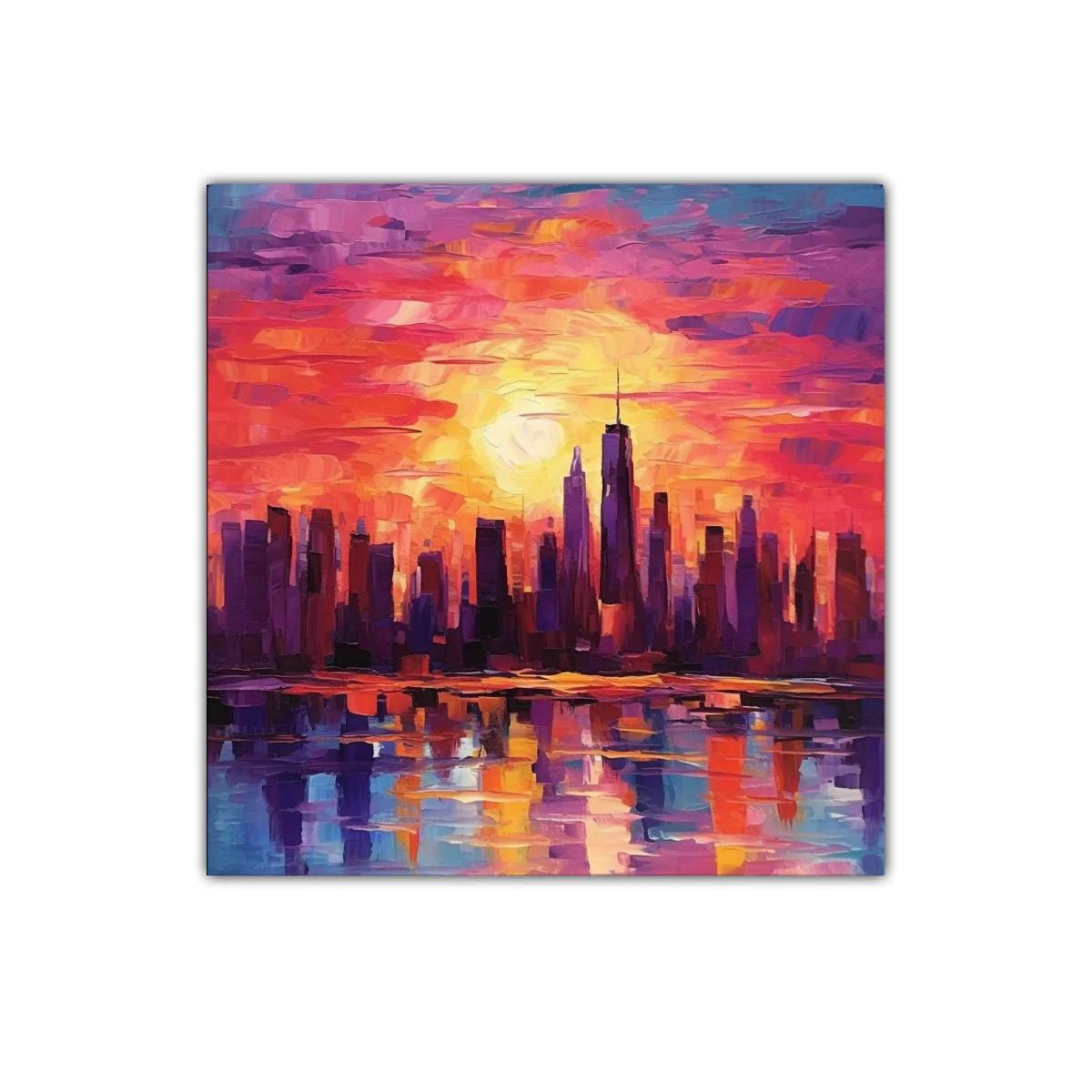 Atardecer vibrante sobre una ciudad moderna y reflejos sorprendentes — imagen principal