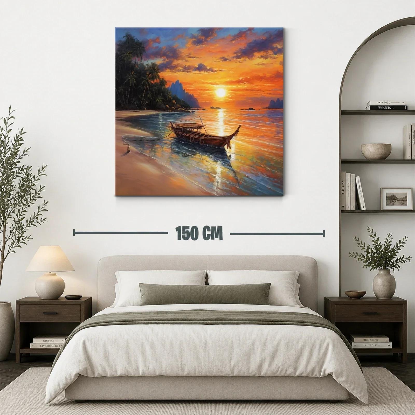 Atardecer sereno con barco en playa tropical — miniatura 3