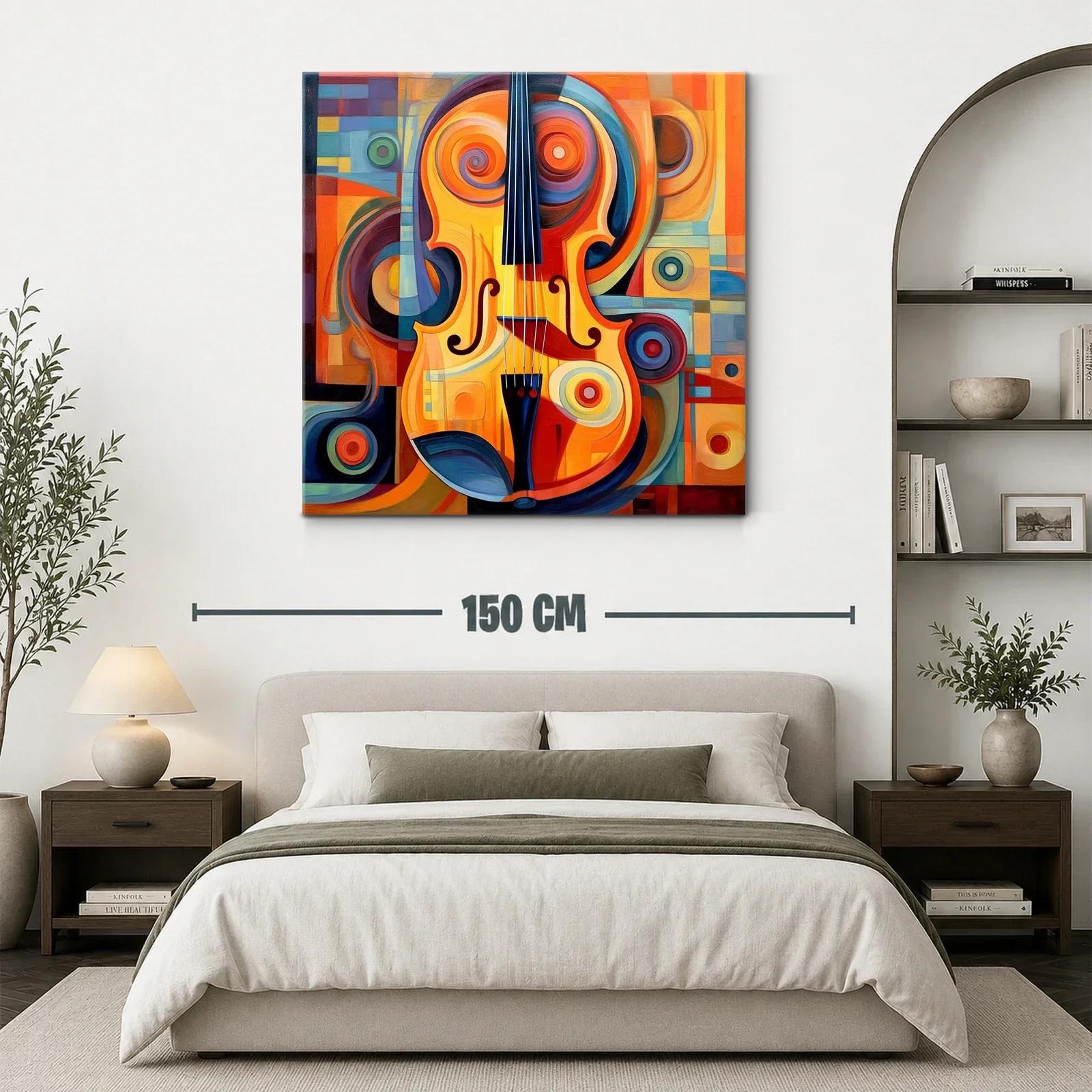 Cuadro vibrante con violín en tonos cálidos y formas abstractas — miniatura 3