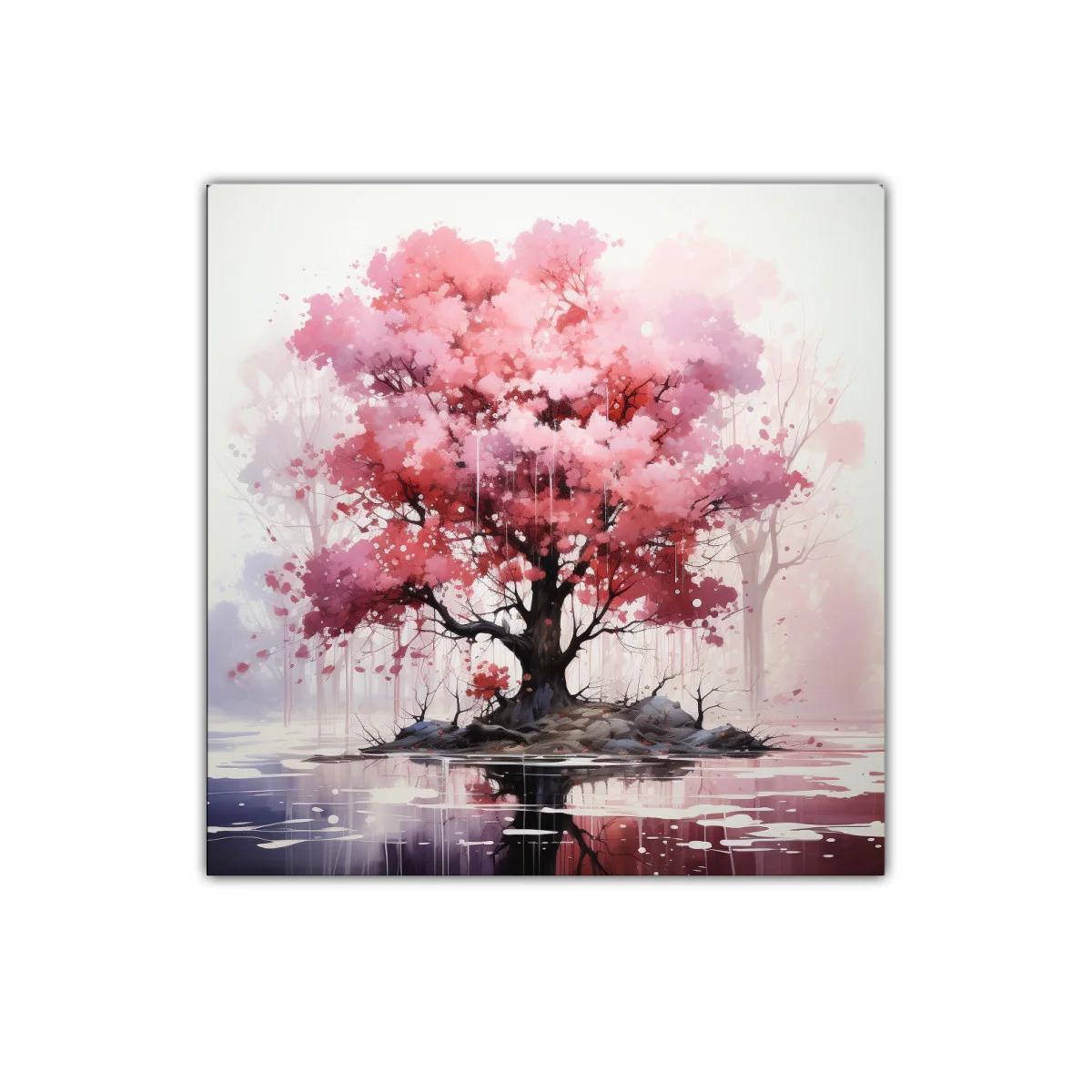 Árbol en tonos rosados con reflejo sereno — imagen principal