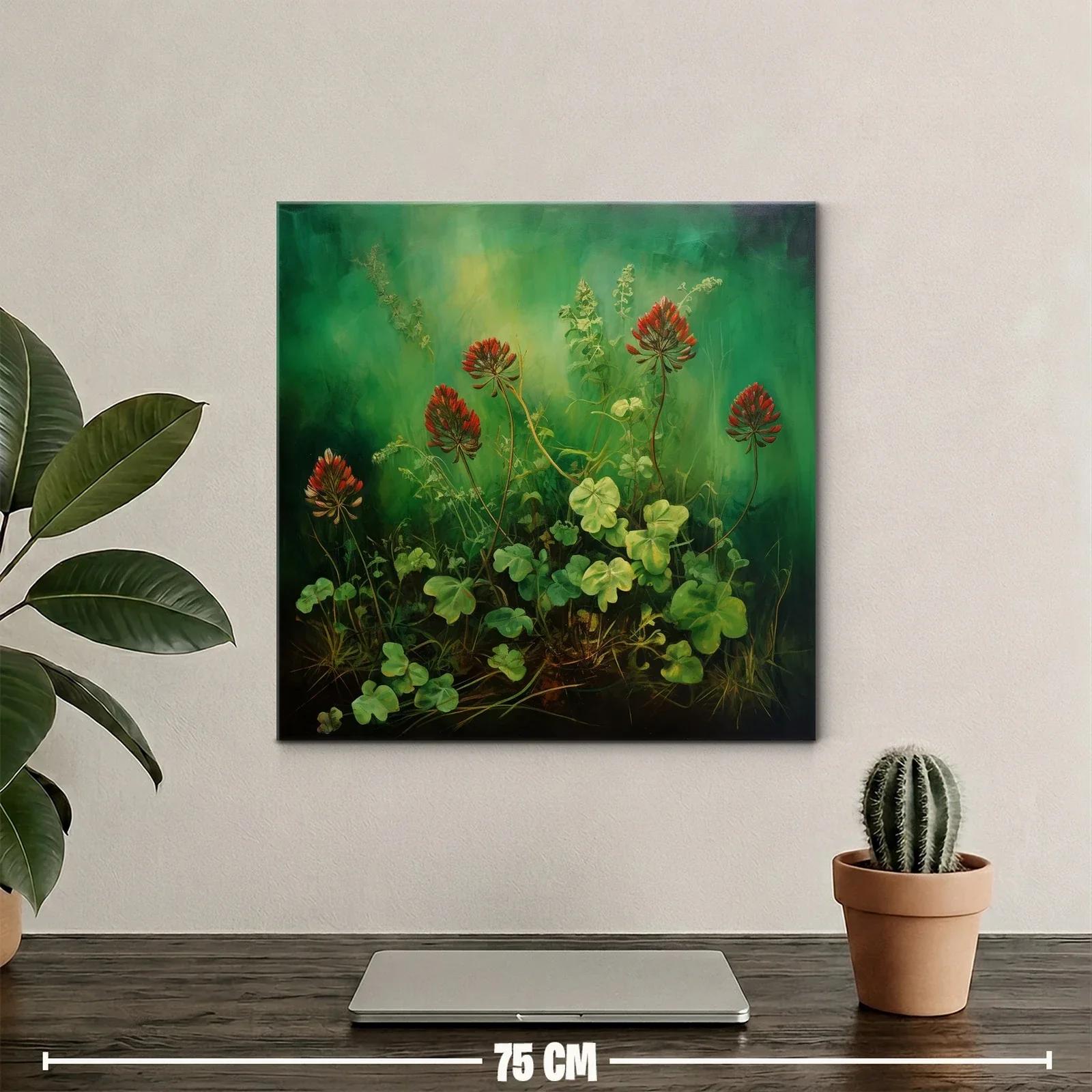 Naturaleza serena con tréboles y flores rojas vibrantes — miniatura 2
