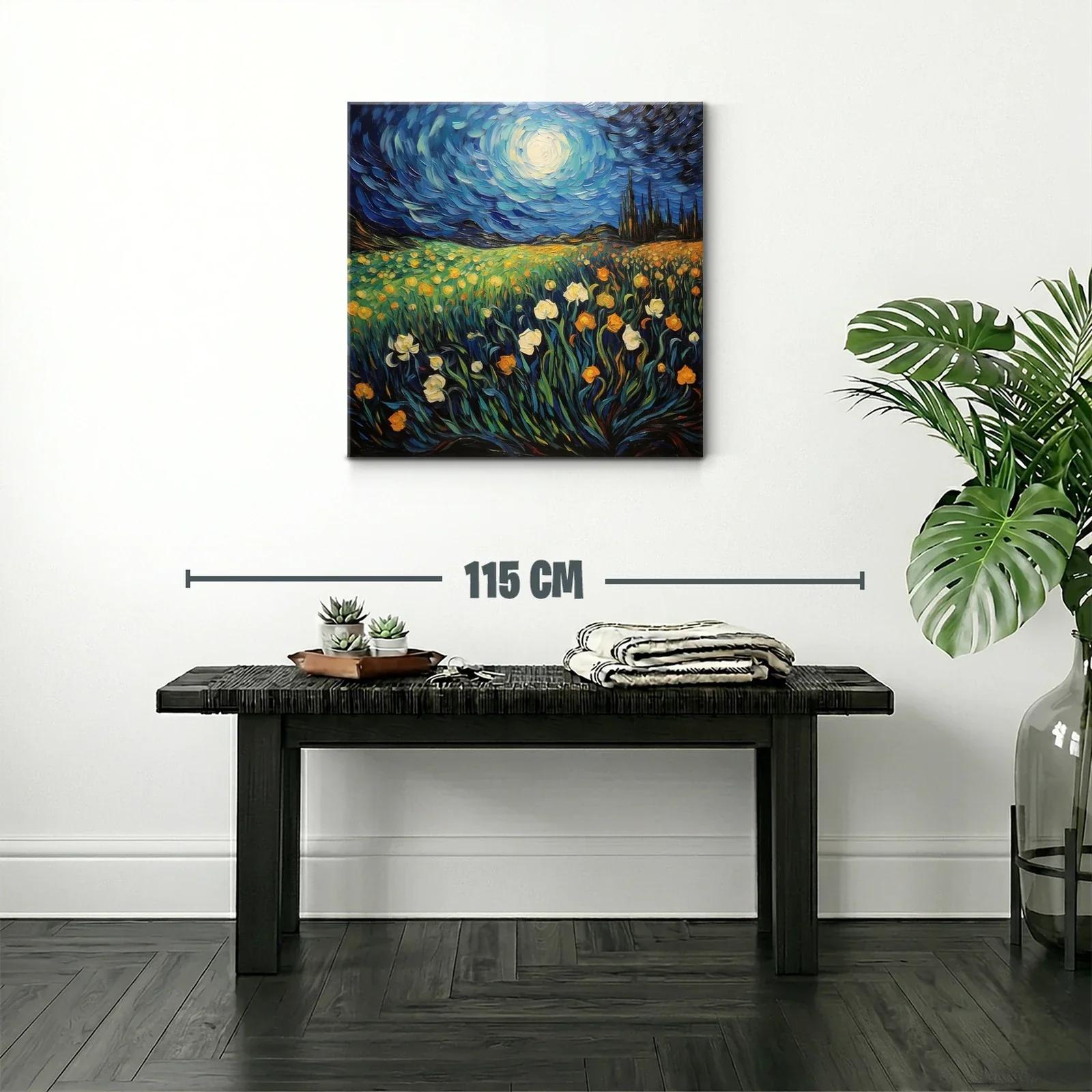 Campo de flores bajo cielo nocturno brillante — miniatura 2