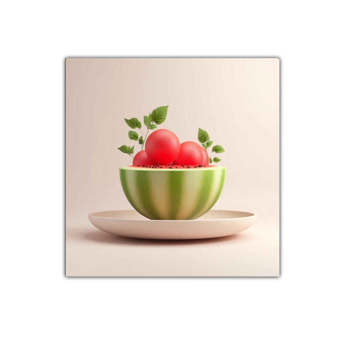 Composición creativa con sandía y esferas rojas — imagen principal