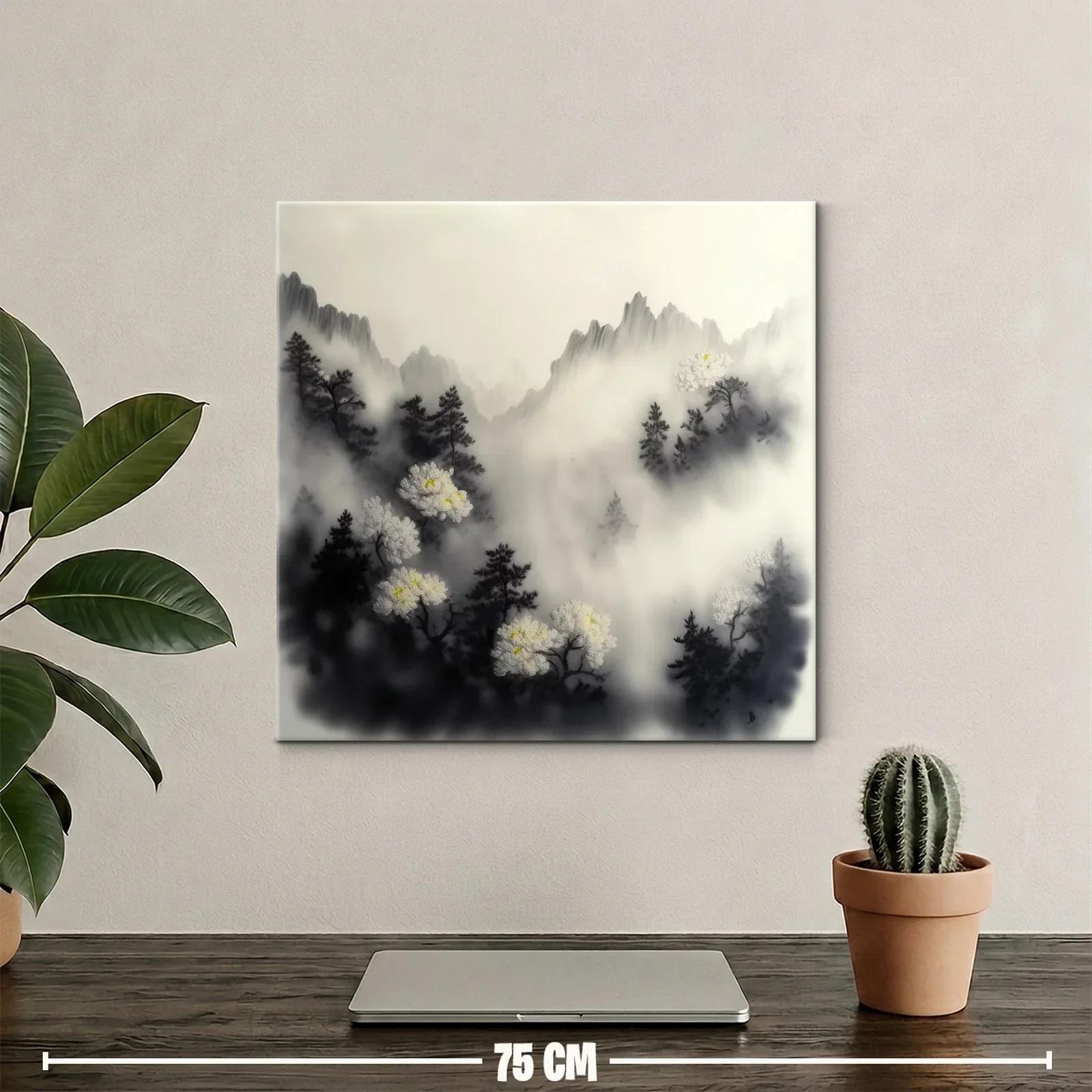 Paisaje de montaña con flores blancas y bruma etérea — miniatura 2