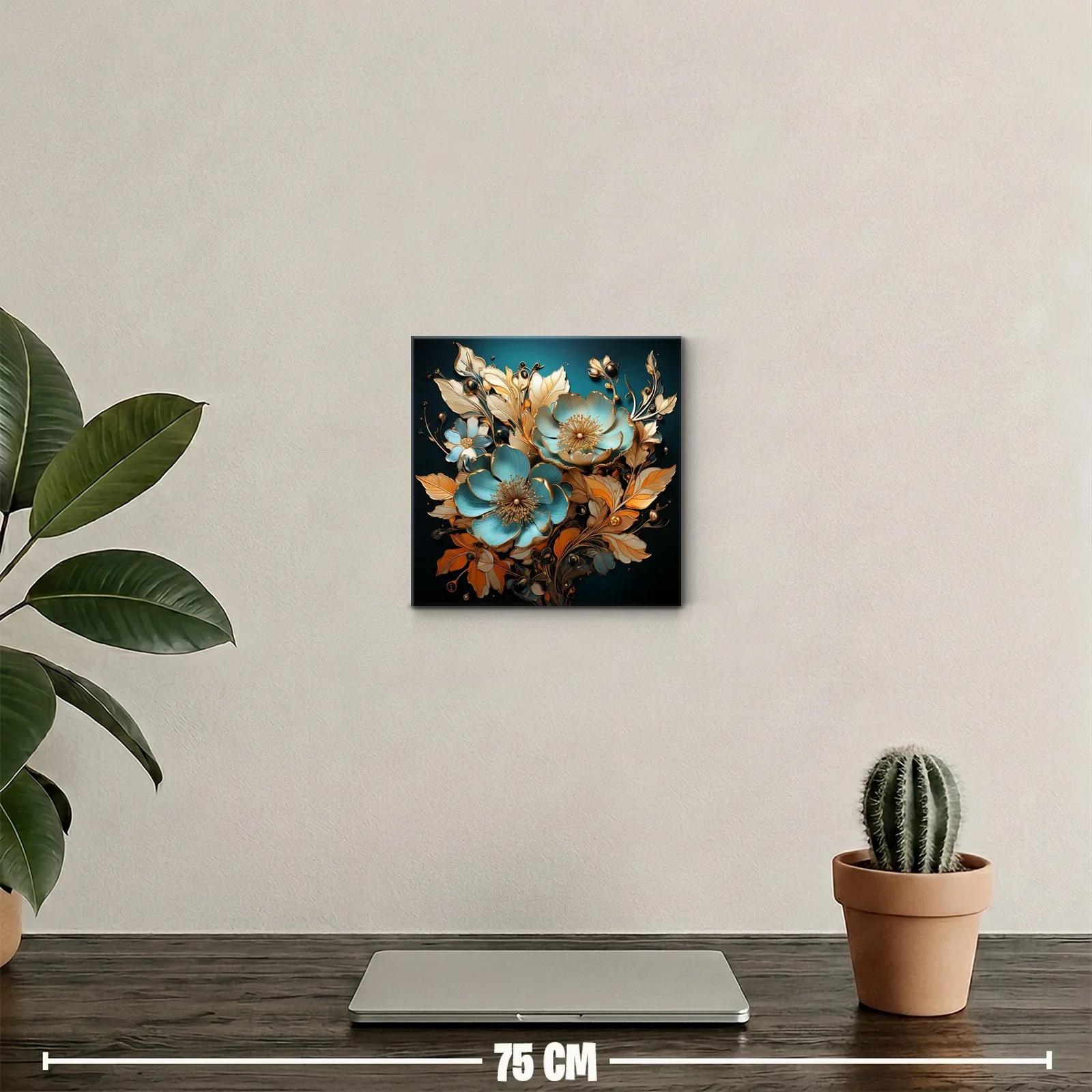 Elegante composición floral con tonos azul y dorado — miniatura 2