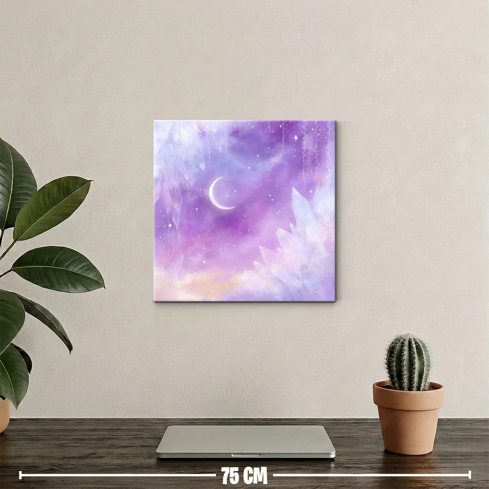 Cuadro con luna creciente y cristales en tonos lavanda y violeta — miniatura 2