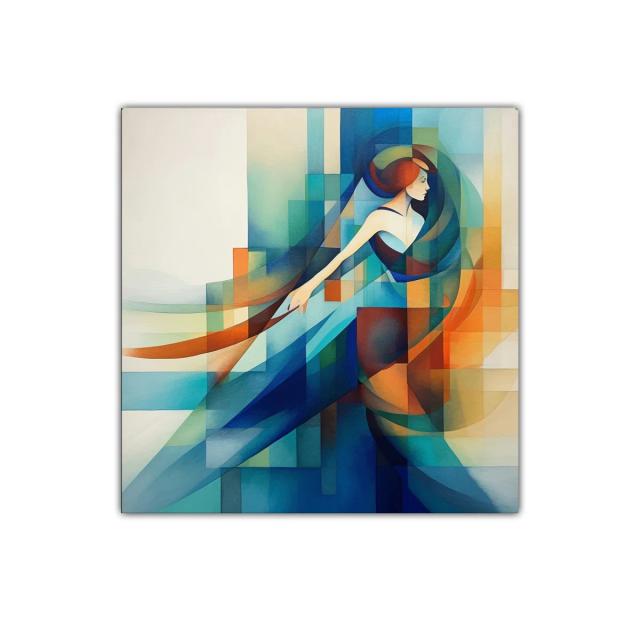 Figura femenina abstracta en movimiento y color vibrante