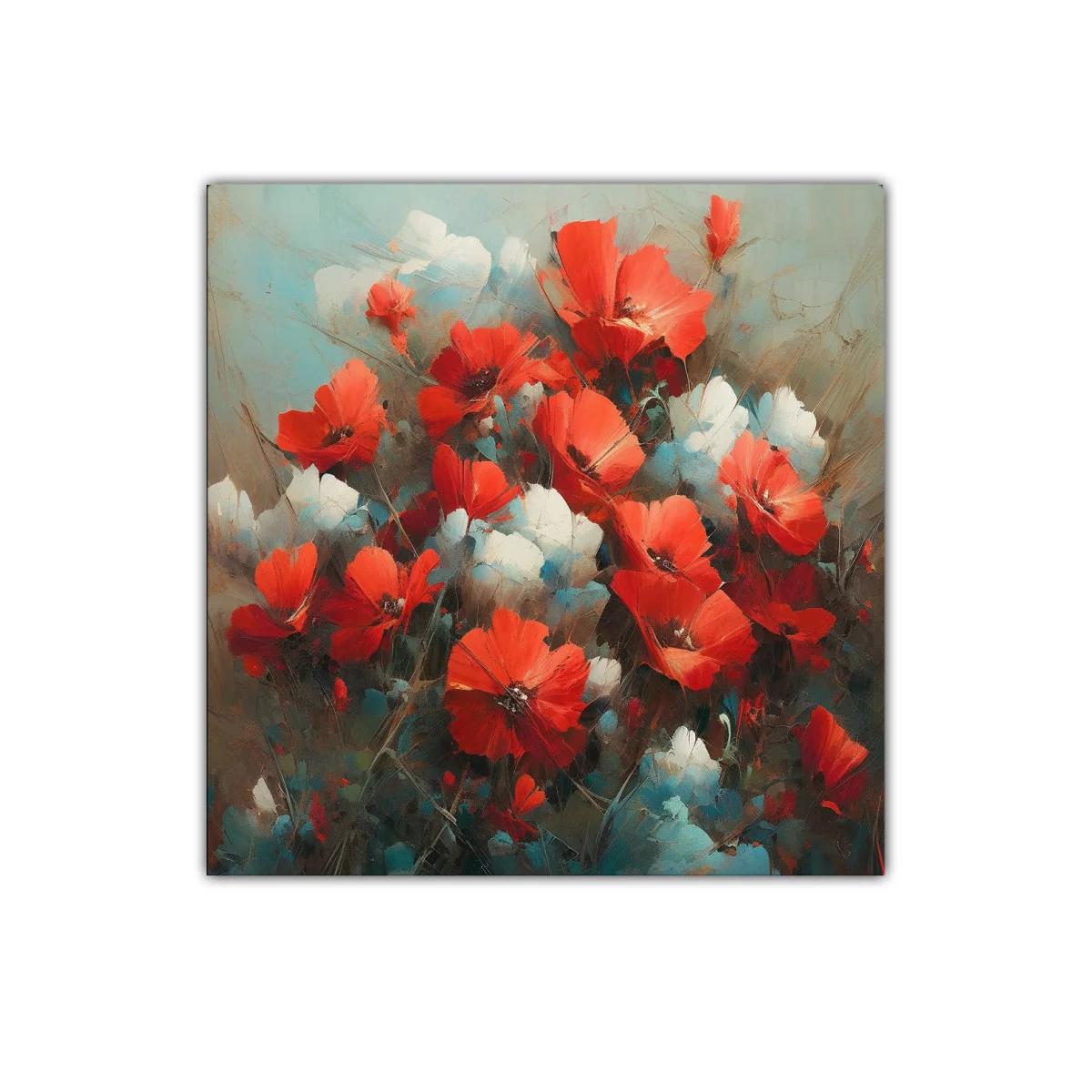 Cuadro floral con vibrantes amapolas rojas y detalles blancos — imagen principal