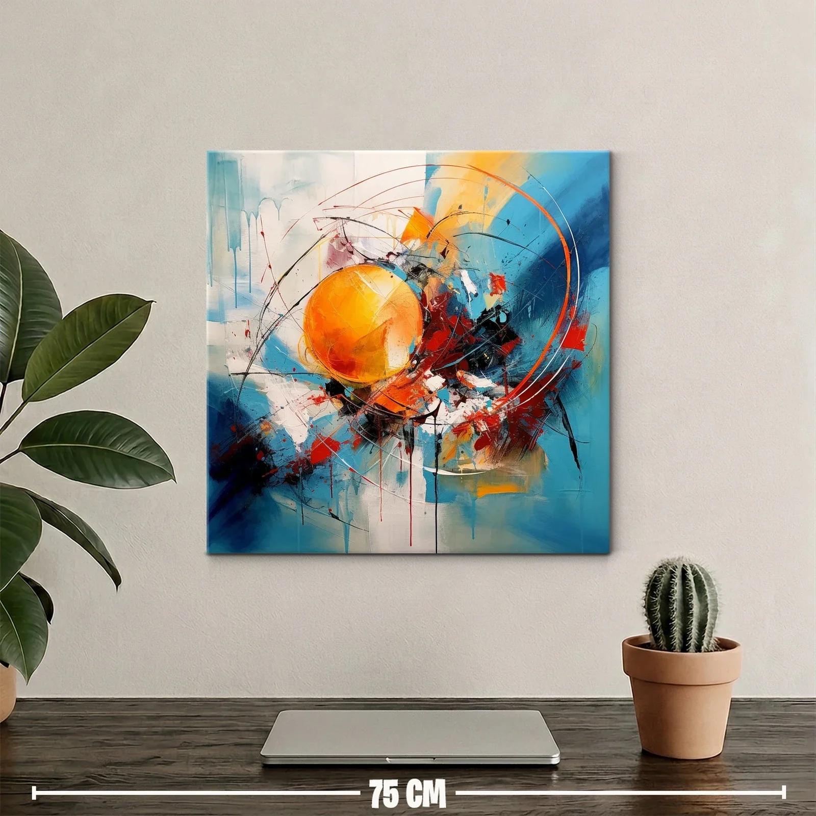 Cuadro Abstracto con Esferas y Dinámicas Líneas en Azul y Naranja — miniatura 2