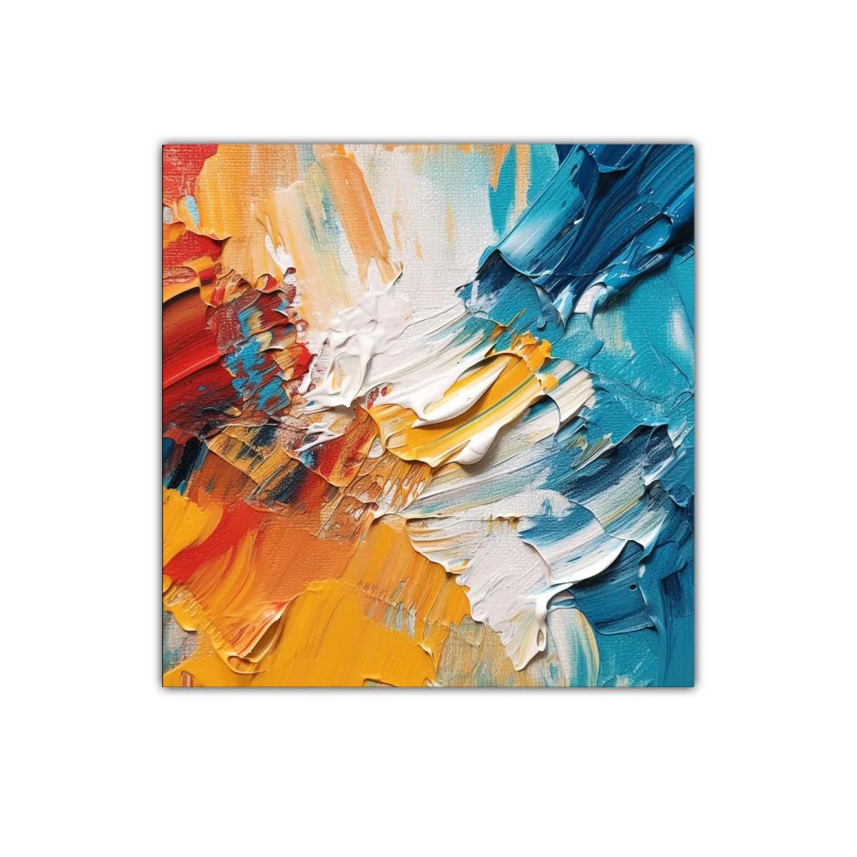 Cuadro abstracto con textura y vibrantes colores cálidos y fríos