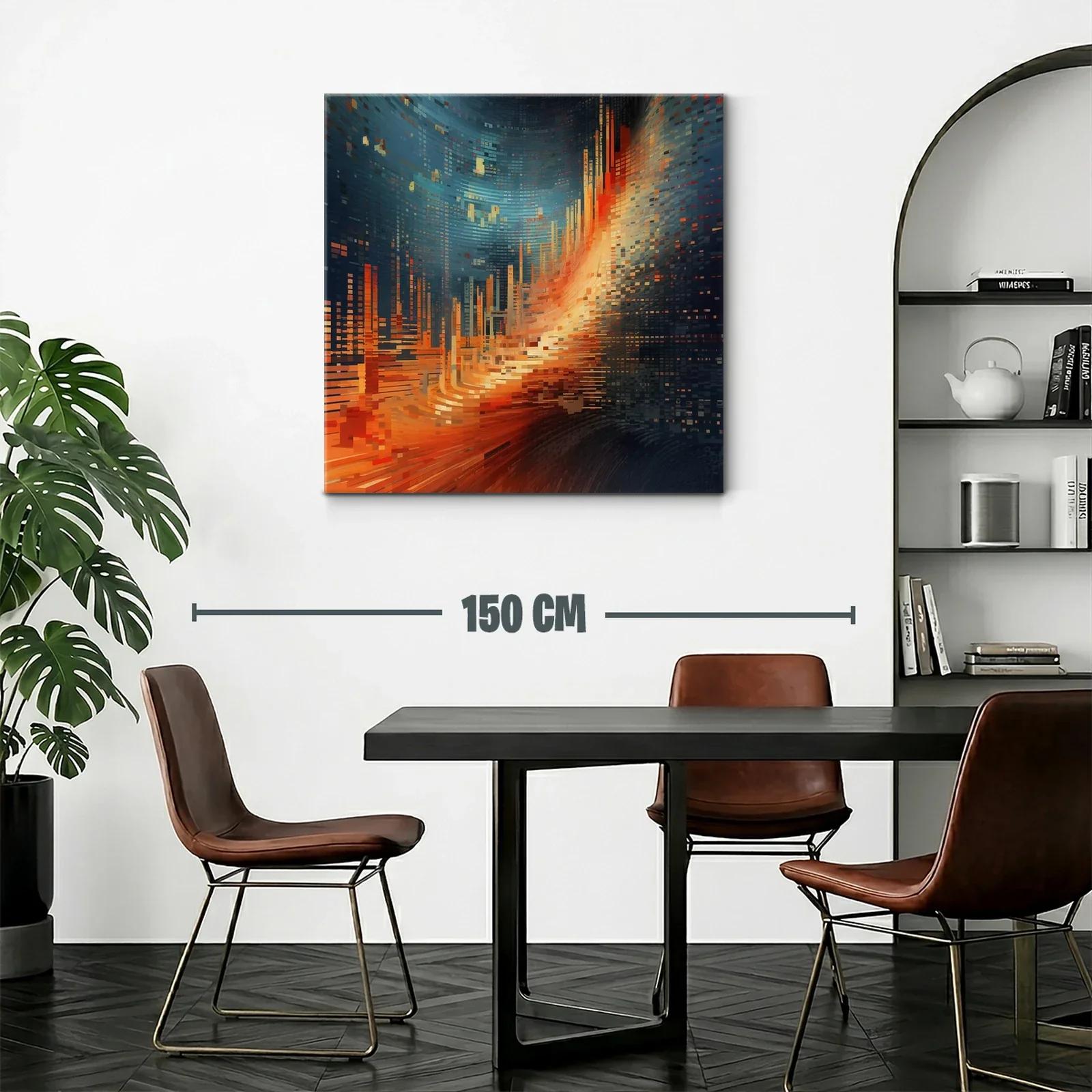 Cuadro abstracto con tonos cálidos y fríos en movimiento — miniatura 2