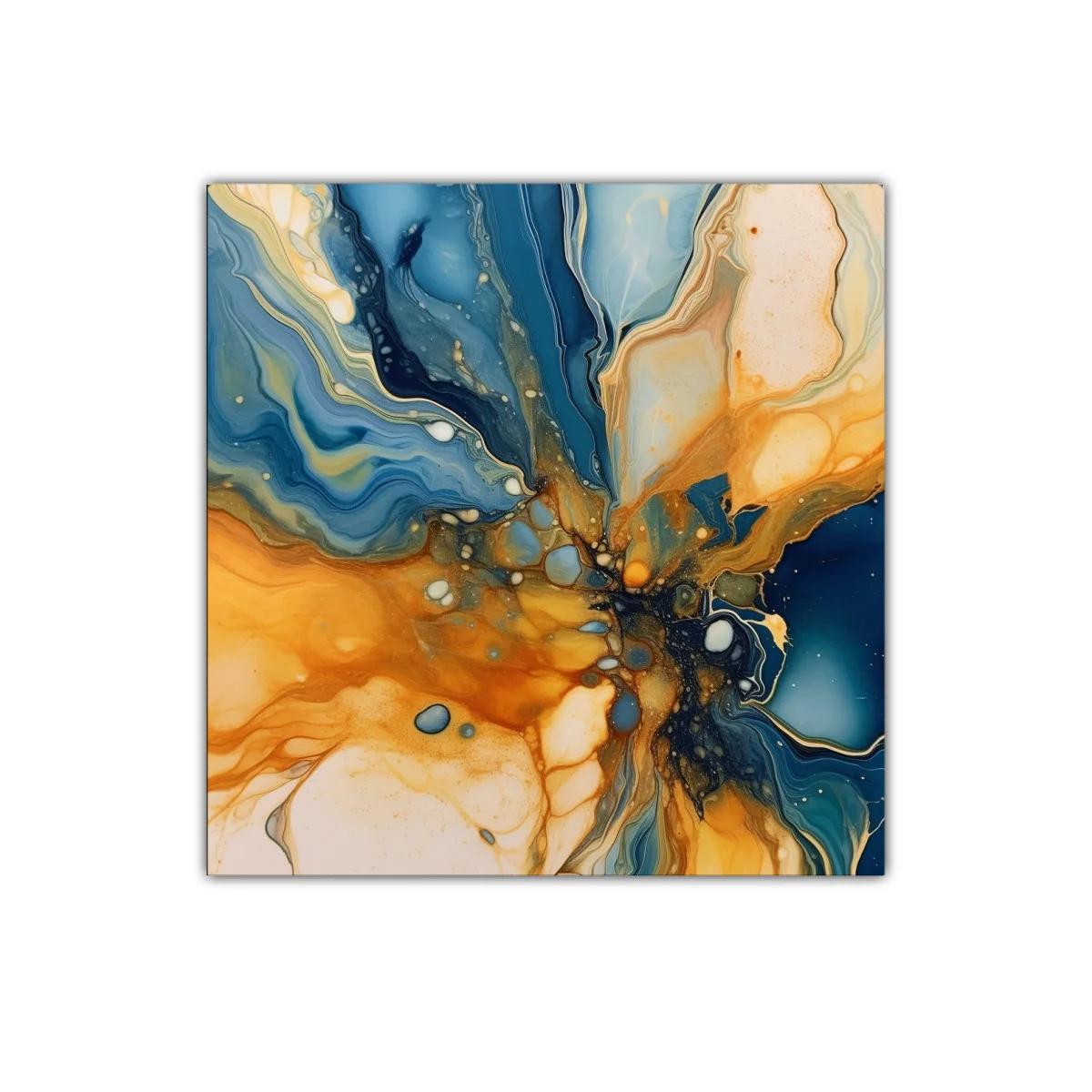 Cuadro abstracto con tonos azul y ocre vibrantes — miniatura 1
