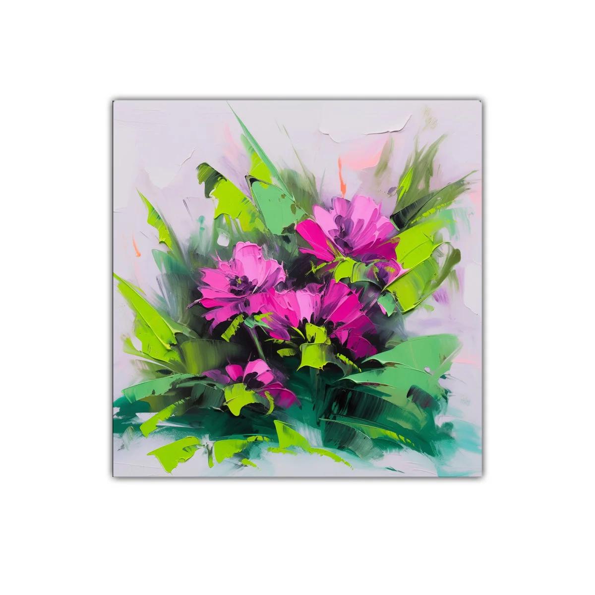 Cuadro floral vibrante con tonos fucsia y verdes intensos — imagen principal