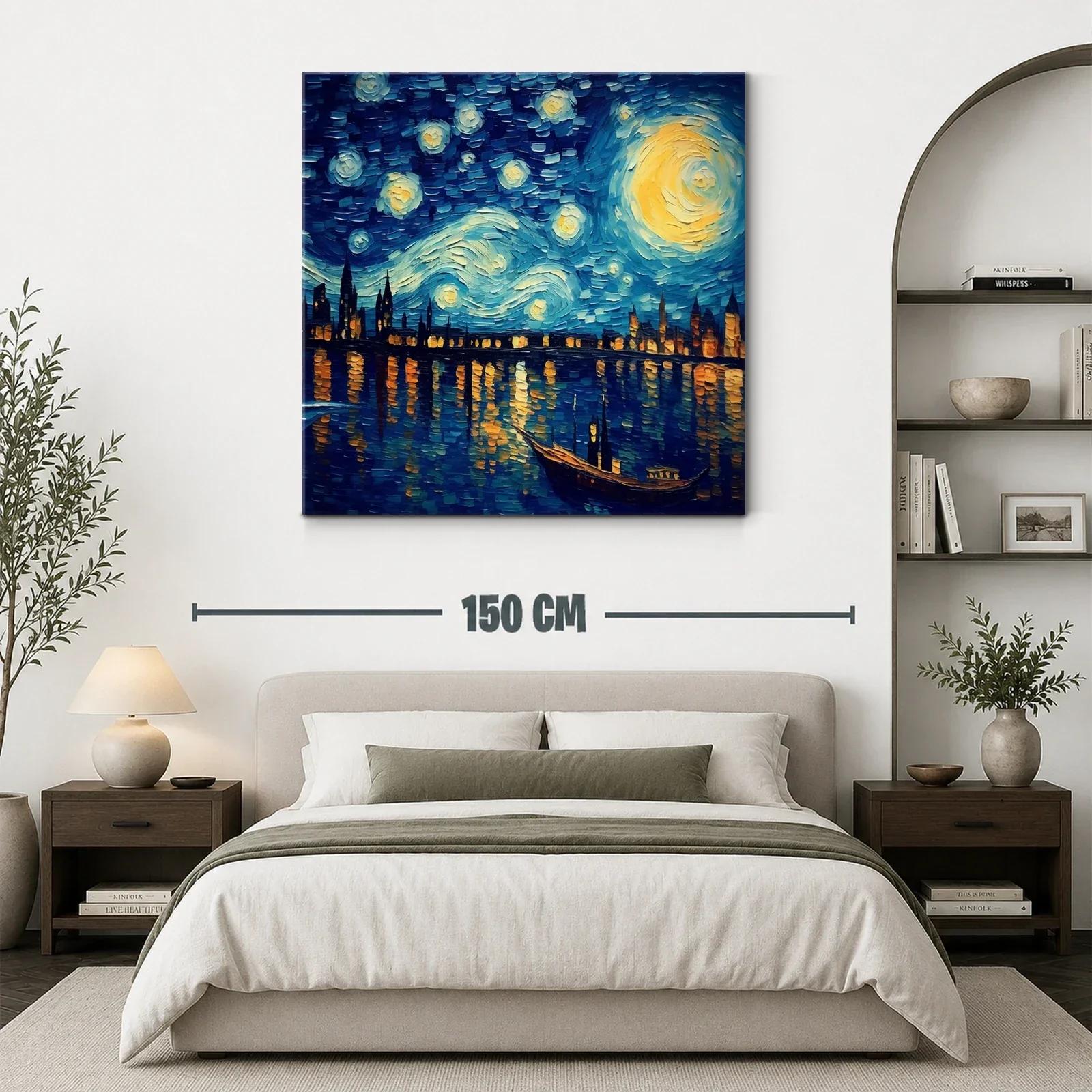 Paisaje nocturno vibrante con cielo estrellado y reflejos urbanos — miniatura 3
