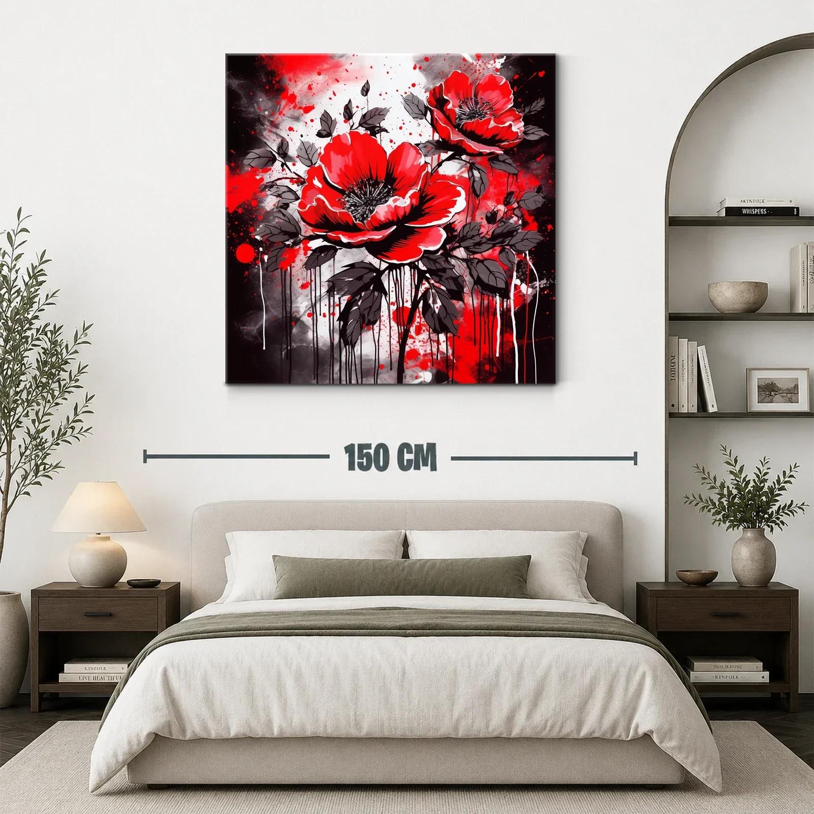 Cuadro floral con amapolas rojas y contraste oscuro — miniatura 3