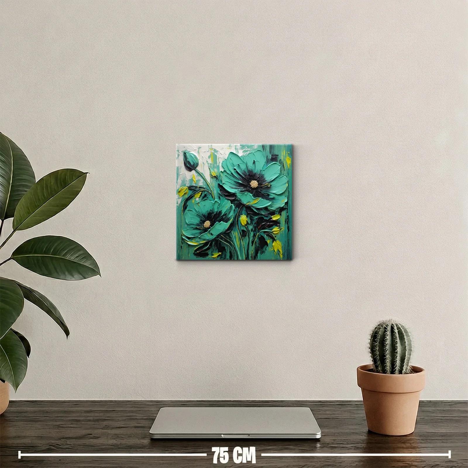 Cuadro floral con flores grandes y tonos verdes vibrantes — miniatura 2