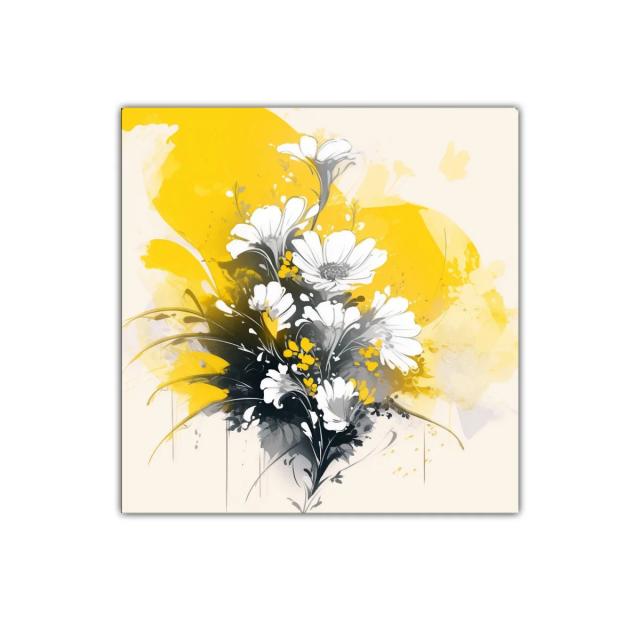 Ramo de flores blancas con fondo vibrante en amarillo