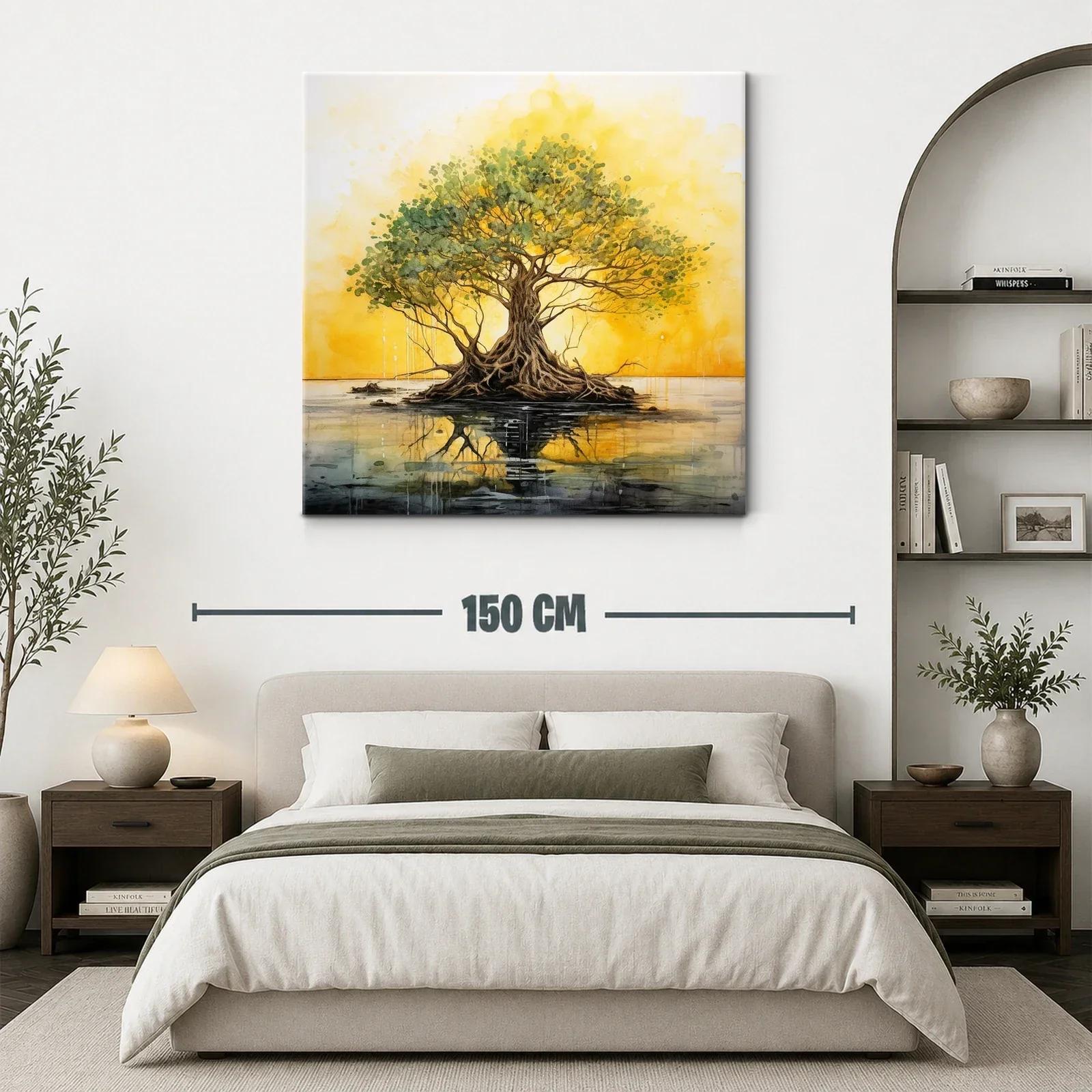 Árbol reflejado en agua con tonos dorados y verdes — miniatura 3