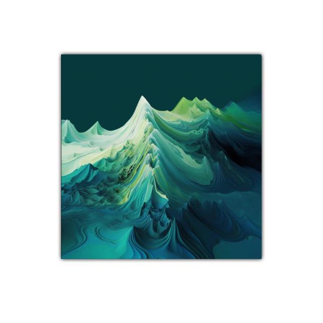 Paisaje abstracto en tonos verdes y azules profundos