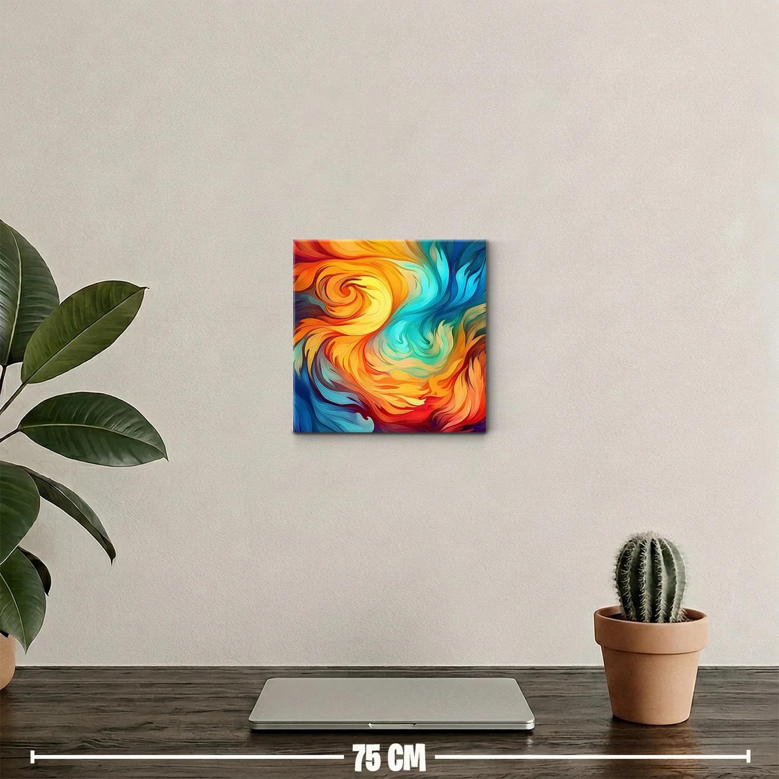 Cuadro abstracto en vibrantes tonos cálidos y fríos — miniatura 2