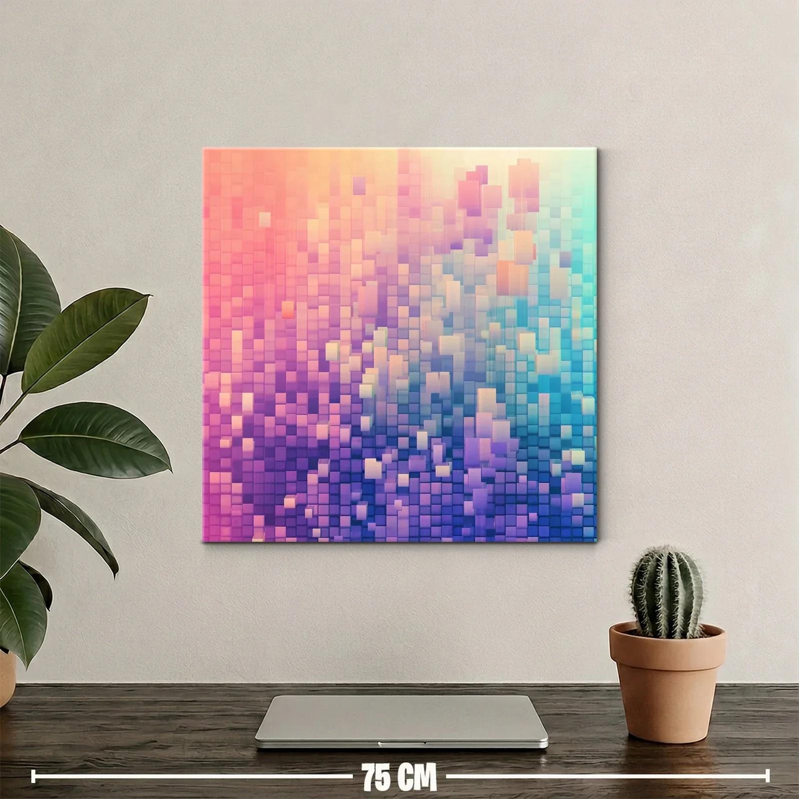 Cuadro abstracto con cubos en tonos pastel vibrantes — miniatura 2