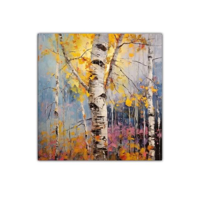 Bosque de abedules con luz otoñal y colores vibrantes