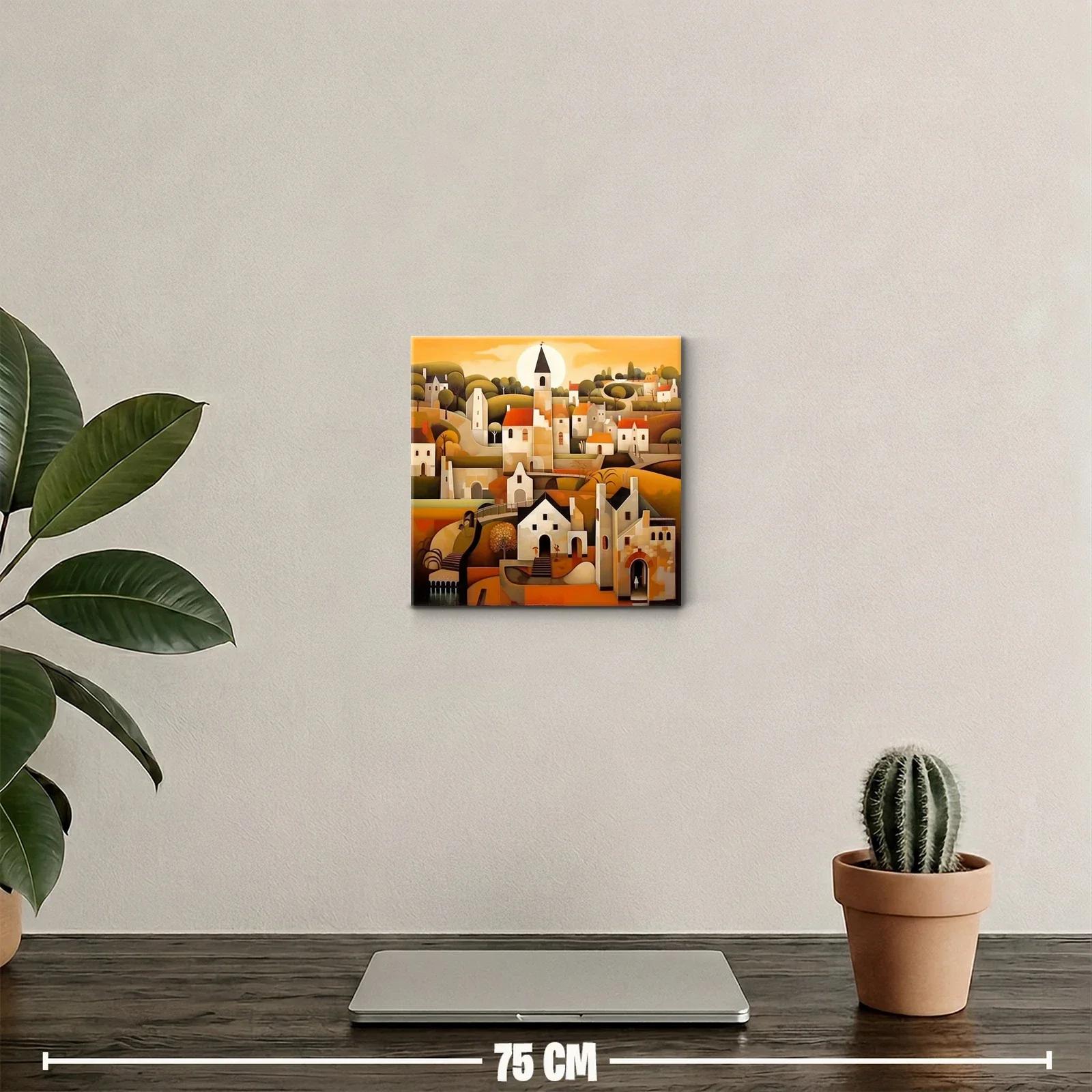 Paisaje urbano con casas y campanario al atardecer — miniatura 2