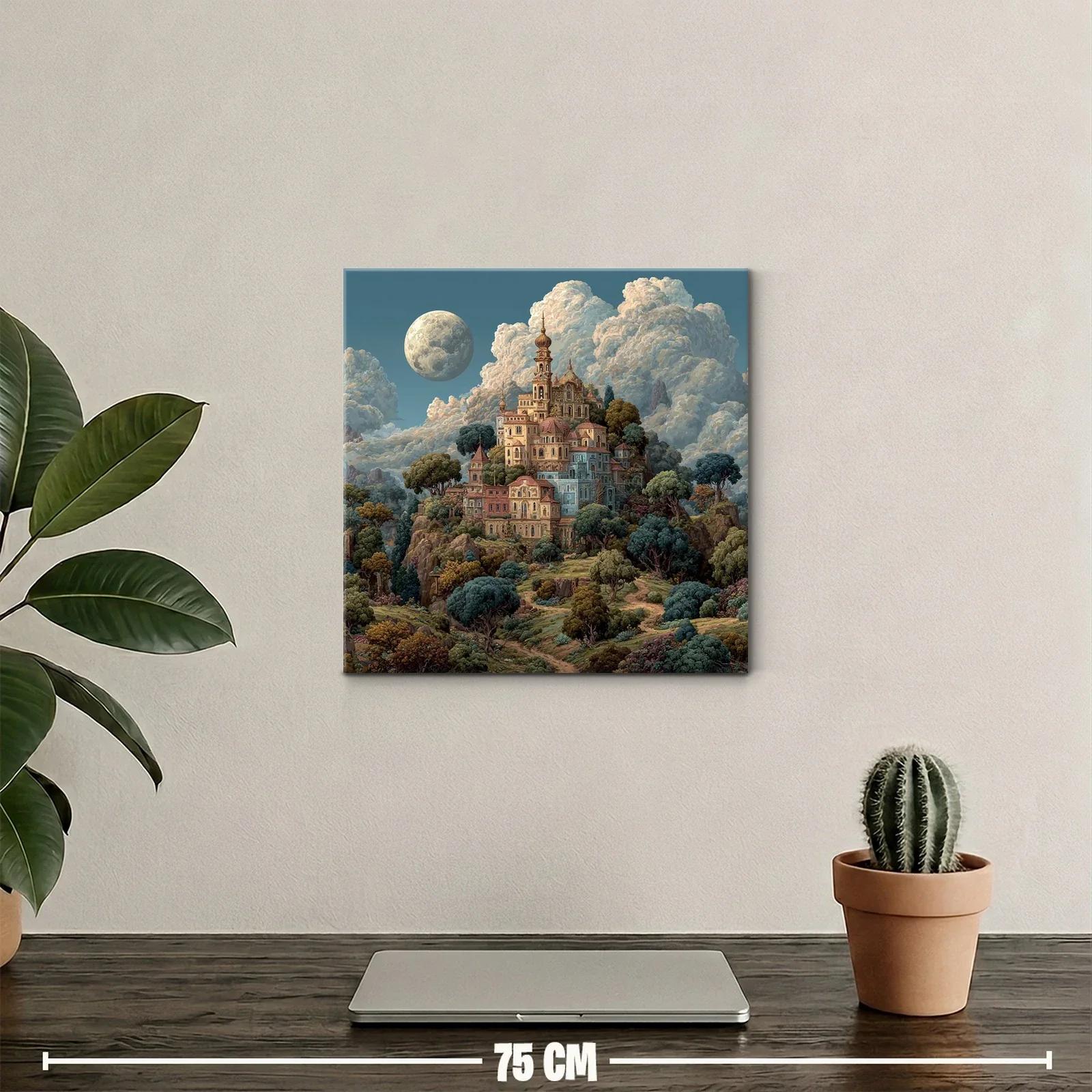 Paisaje de ciudad antigua en colina bajo la luna llena — miniatura 2