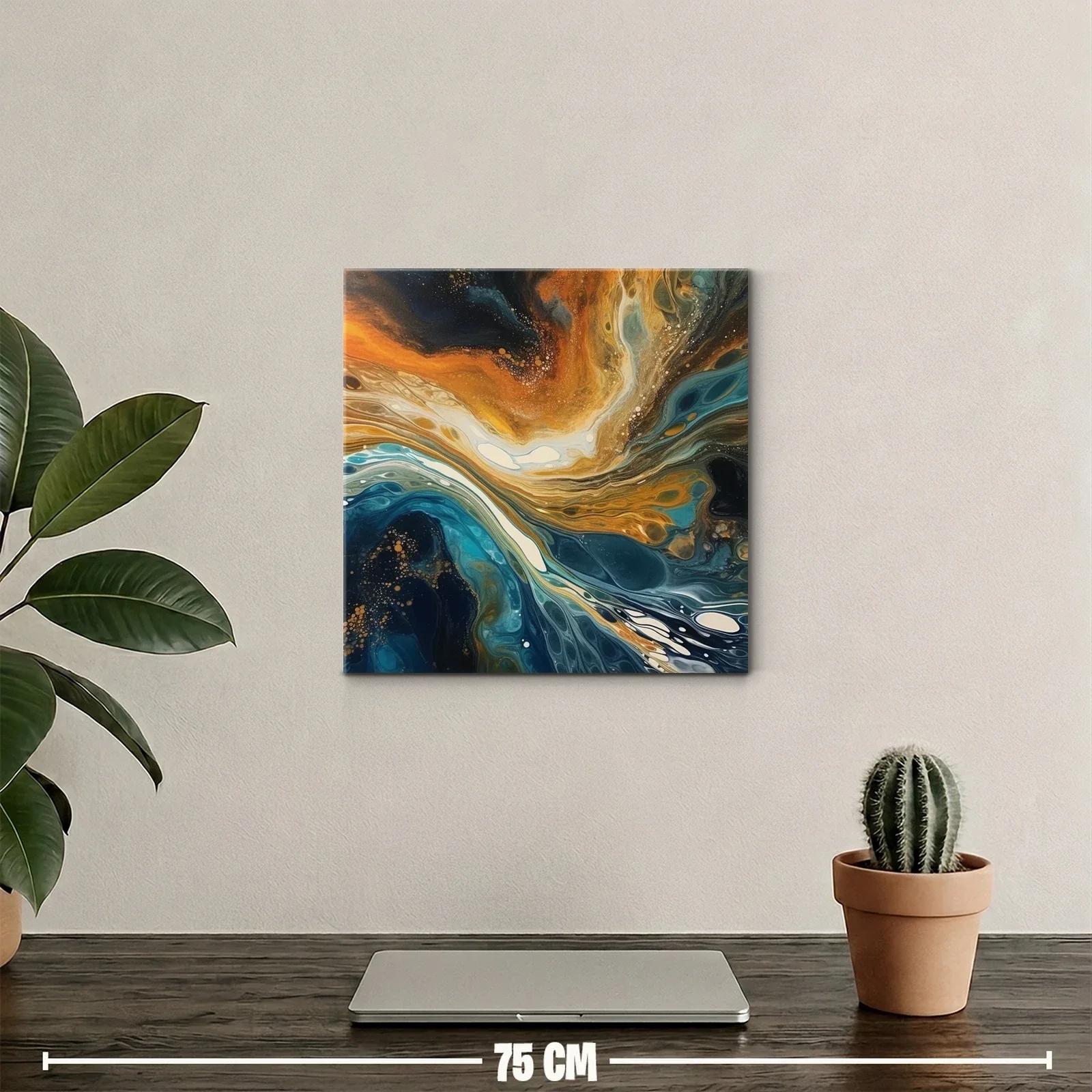Cuadro abstracto con tonos azules y naranjas vibrantes — miniatura 2