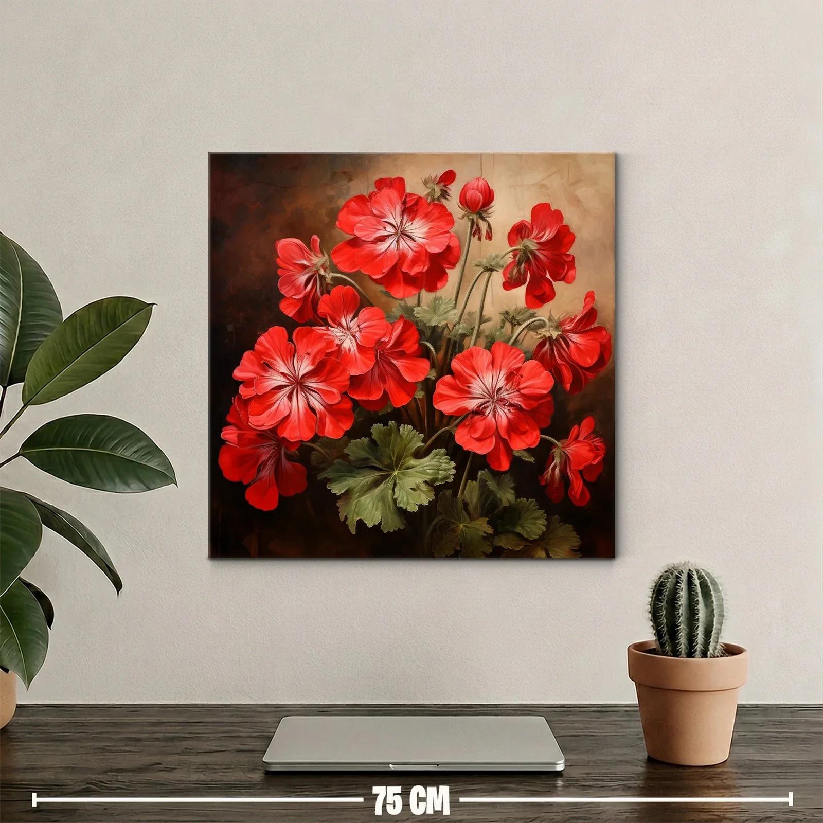Cuadro con vibrantes flores rojas y hojas verdes delicadas — miniatura 2