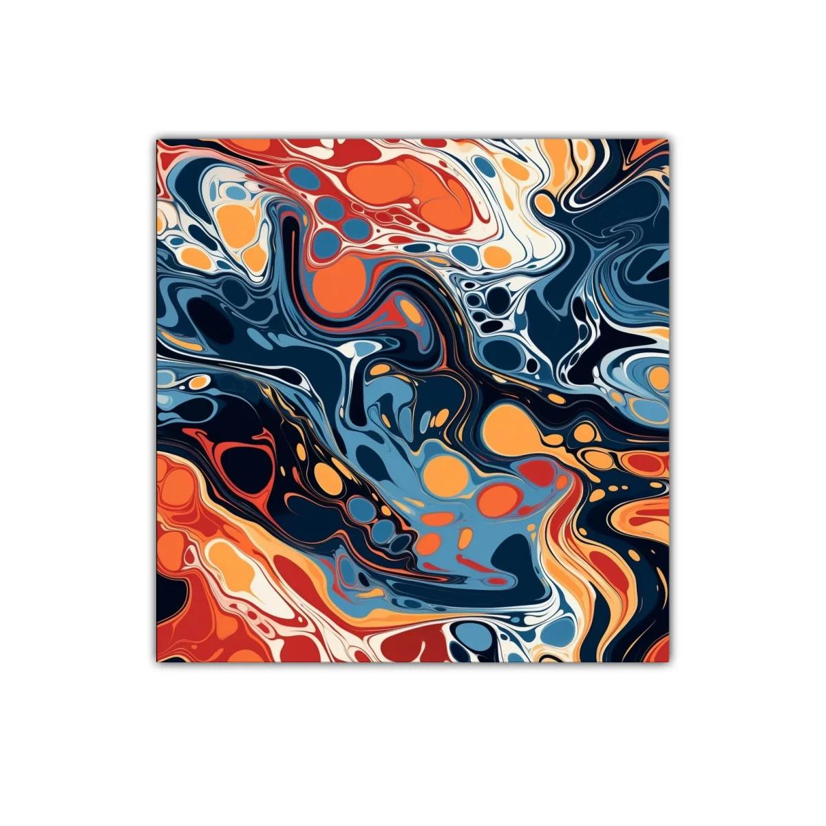 Cuadro abstracto con tonos cálidos y fríos vibrantes