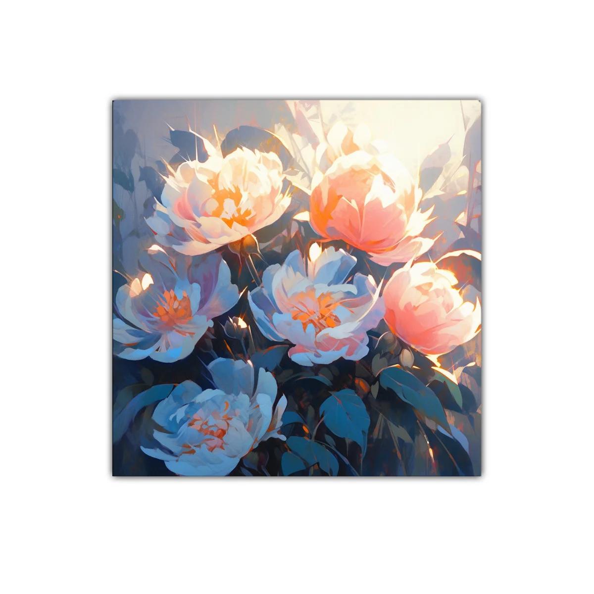Cuadro decorativo con flores iluminadas en tonos cálidos y fríos — imagen principal