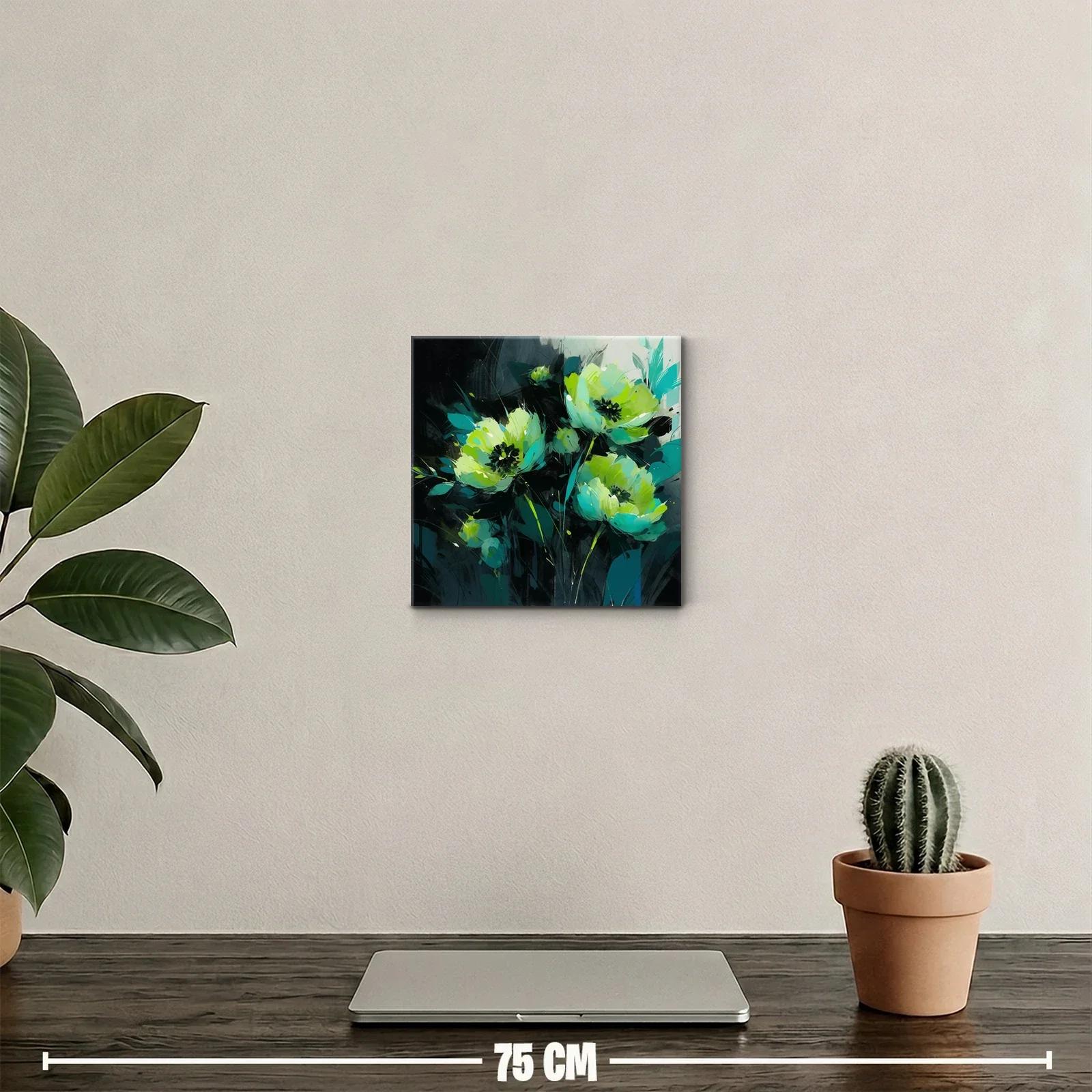 Florales en tonos verdes y azulados con fondo oscuro — miniatura 2