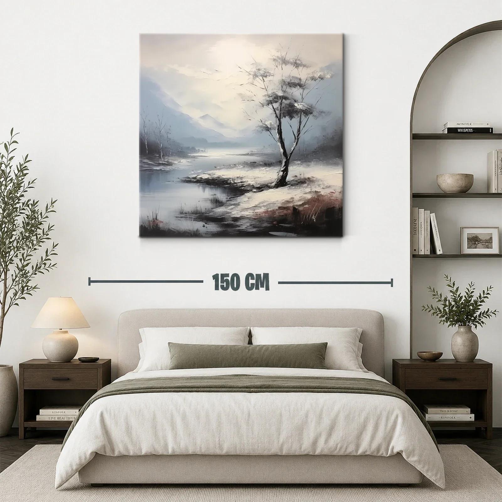 Paisaje con árbol solitario y lago en tonos suaves — miniatura 3
