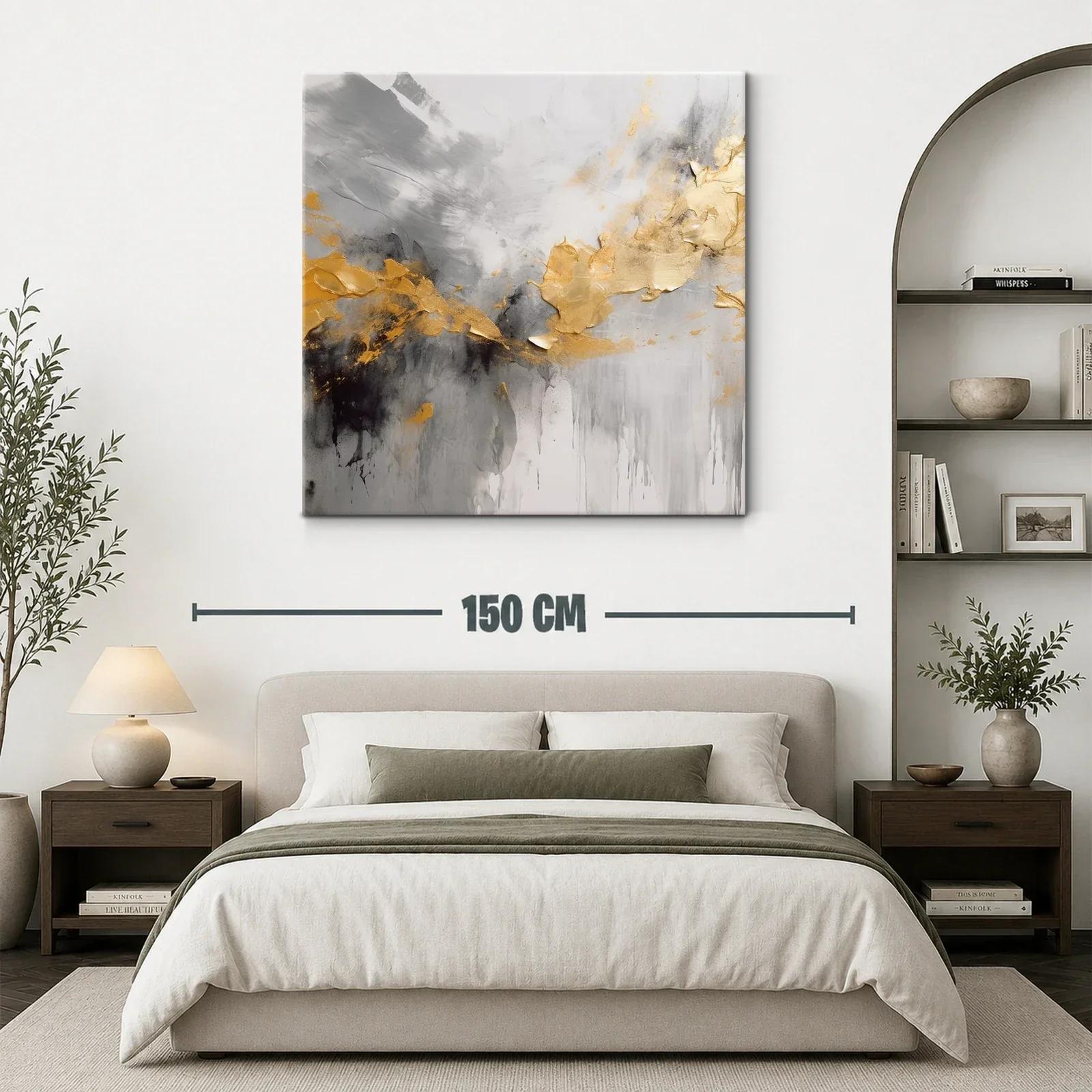 Cuadro abstracto con tonos dorados y grises elegantes — miniatura 3