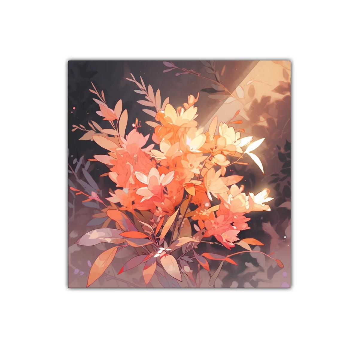 Cuadro decorativo con ramo floral iluminado al atardecer — imagen principal