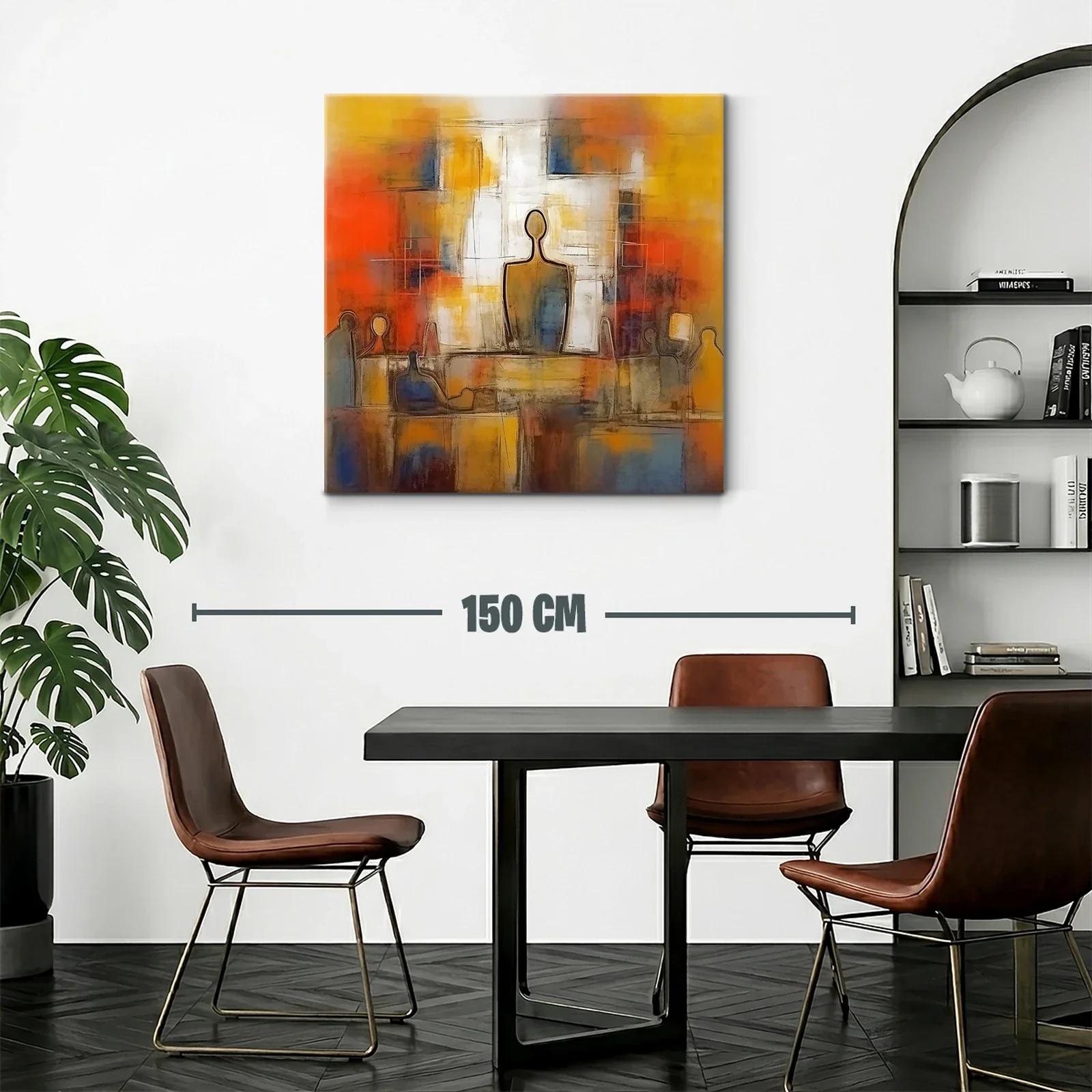 Cuadro abstracto con figuras humanas y tonos cálidos vibrantes — miniatura 2
