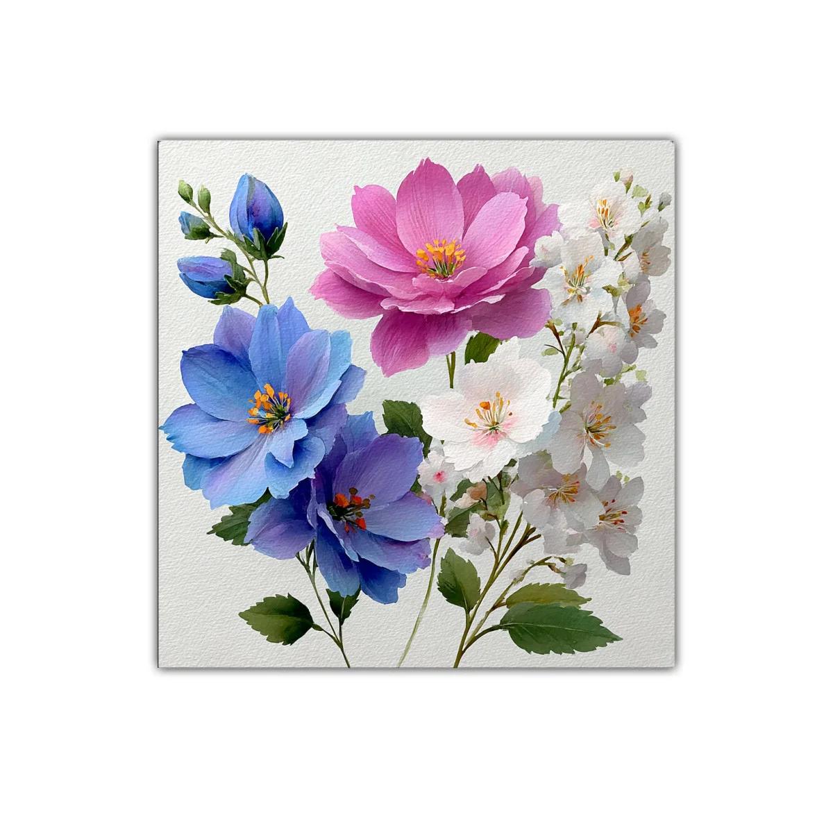 Cuadro decorativo con flores en tonos azules y rosas vibrantes — imagen principal