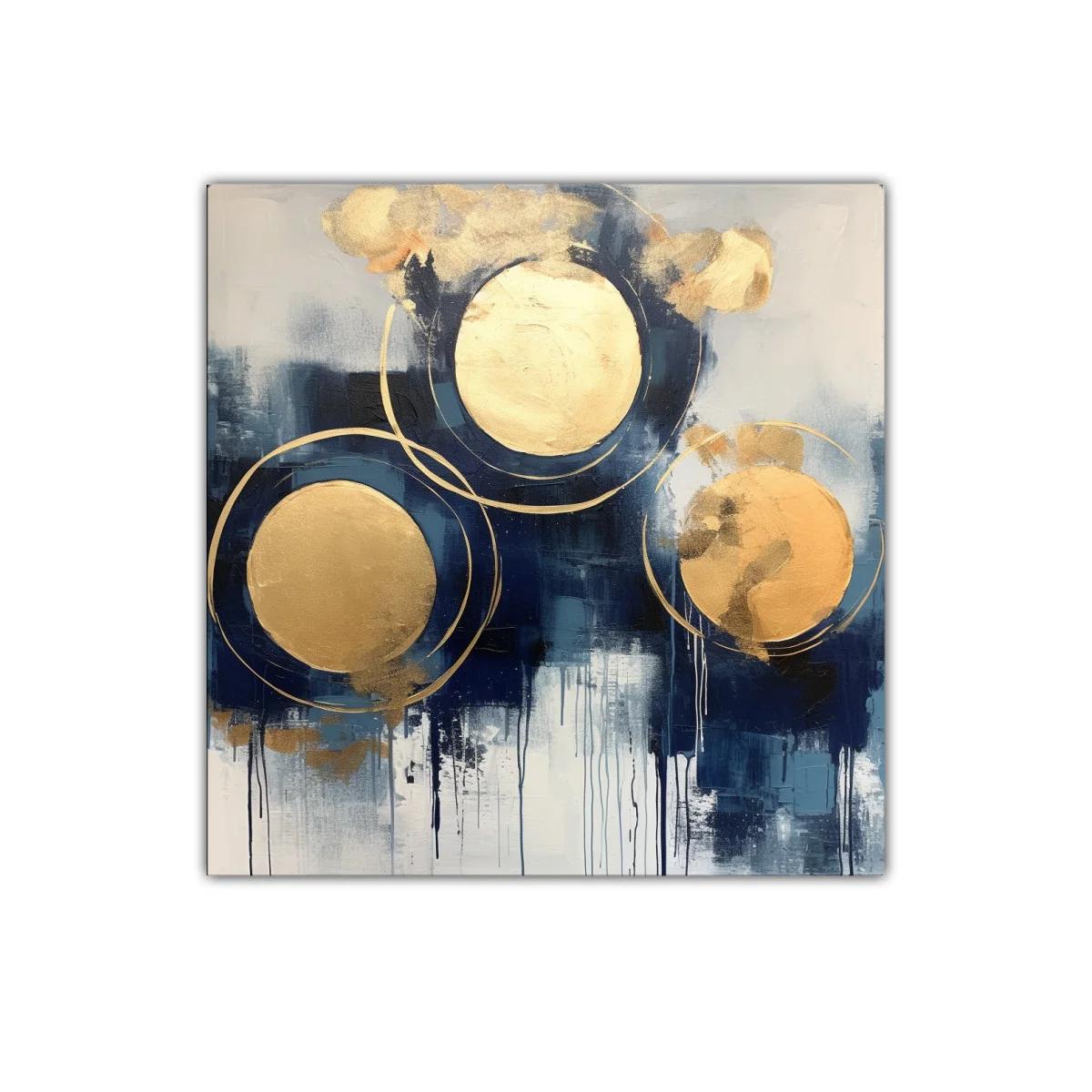 Cuadro decorativo con círculos dorados y fondo azul — imagen principal