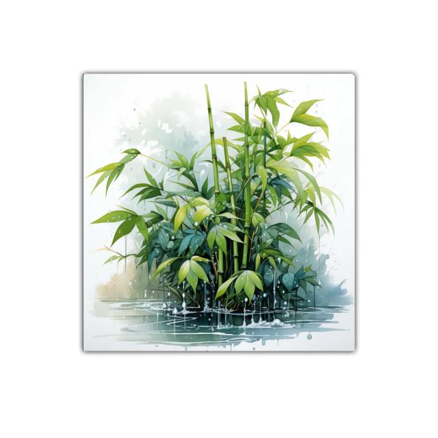 Cuadro decorativo con plantas de bambú y gotas de agua